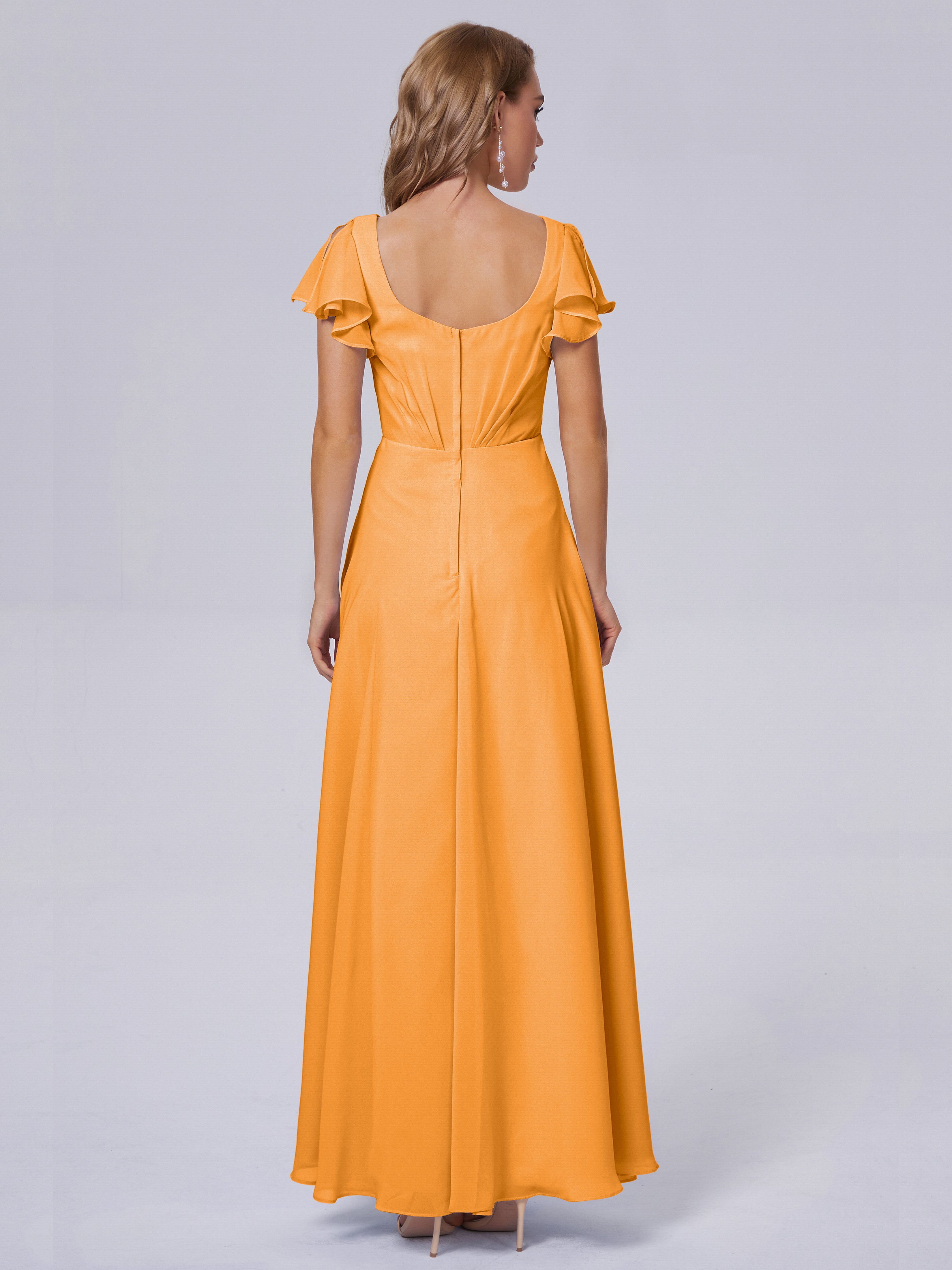 Robes De Demoiselle D'Honneur Mandarine Col V Mousseline Robes Demoiselle D'Honneur