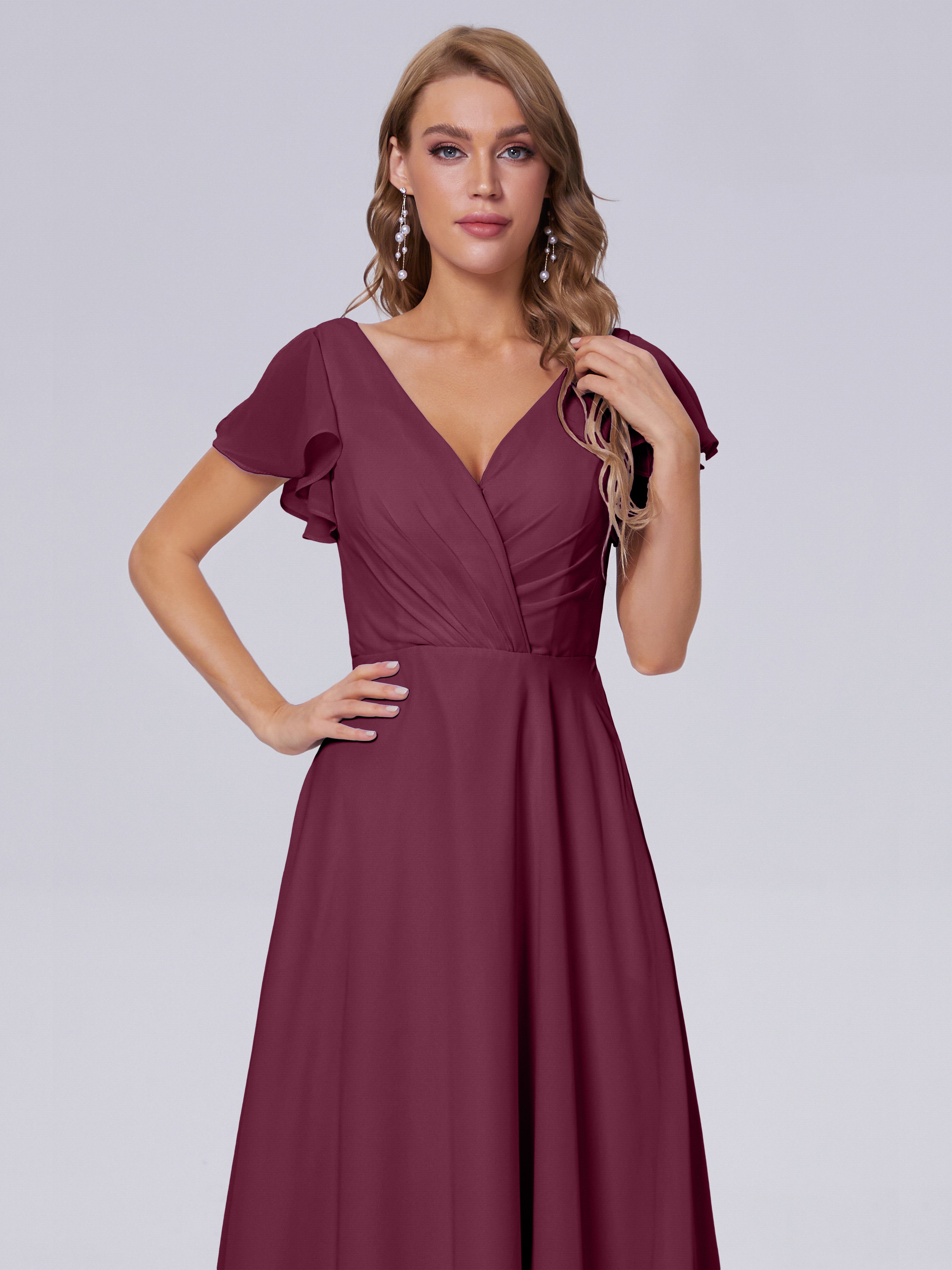 Robes De Demoiselle D'Honneur Mure Col V Mousseline Robes Demoiselle D'Honneur