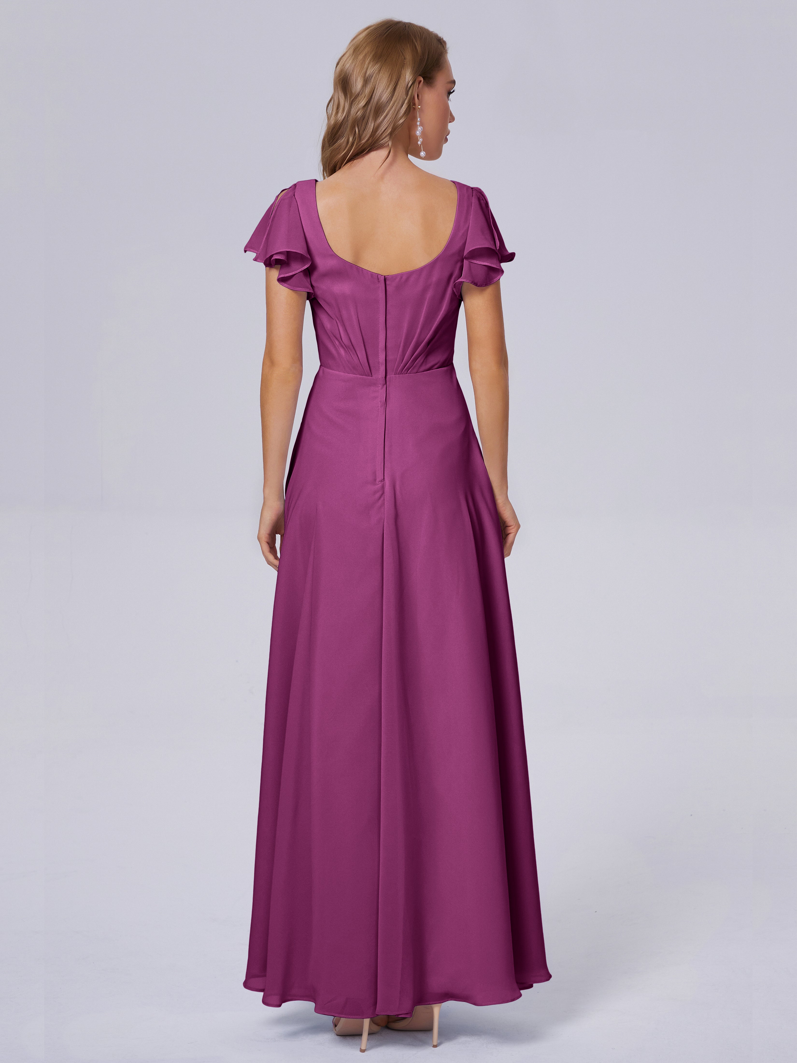 Robes De Demoiselle D'Honneur Orchidée Col V Mousseline Robes Demoiselle D'Honneur