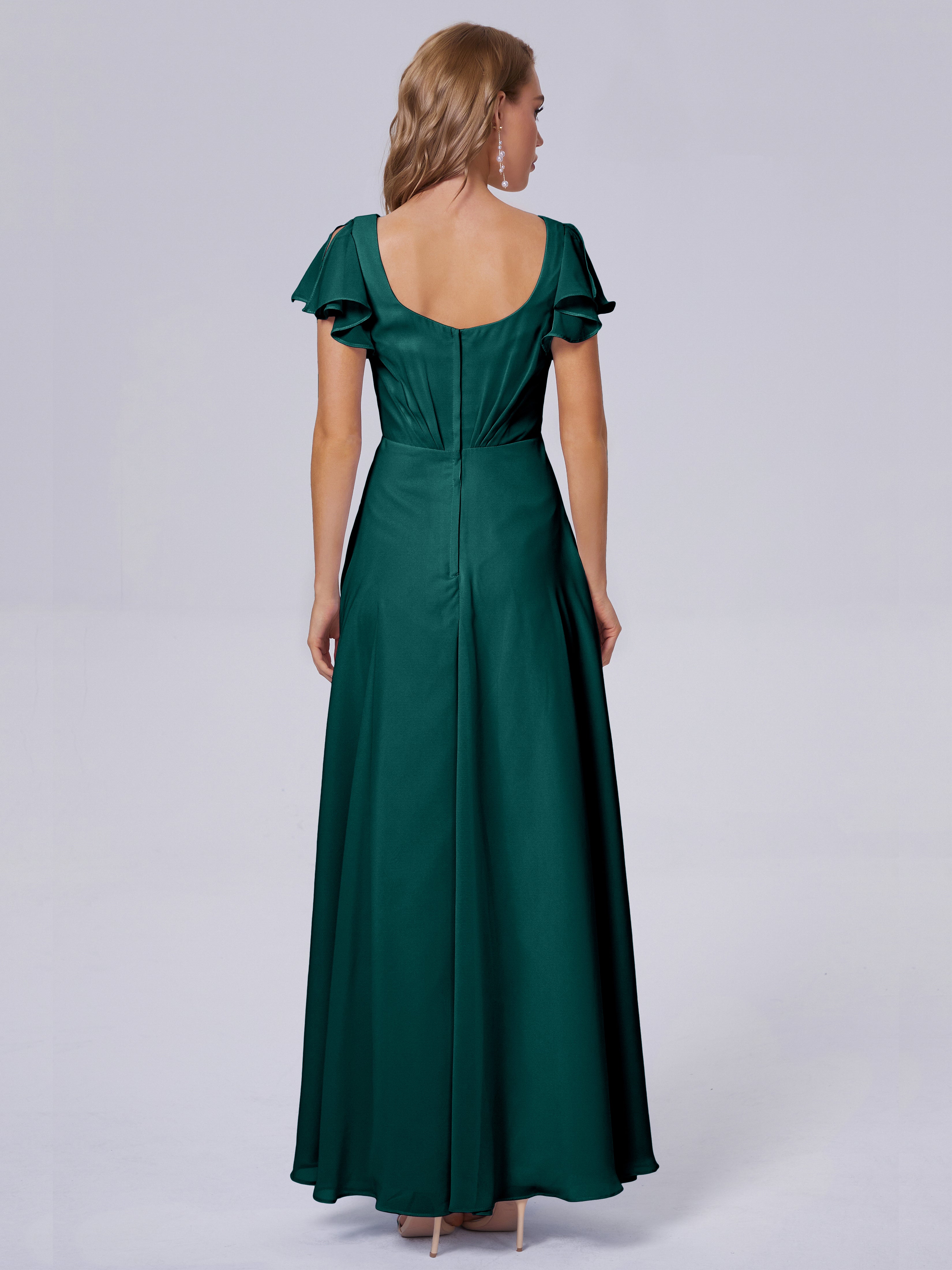 Robes De Demoiselle D'Honneur Couleur Paon Col V Mousseline Robes Demoiselle D'Honneur