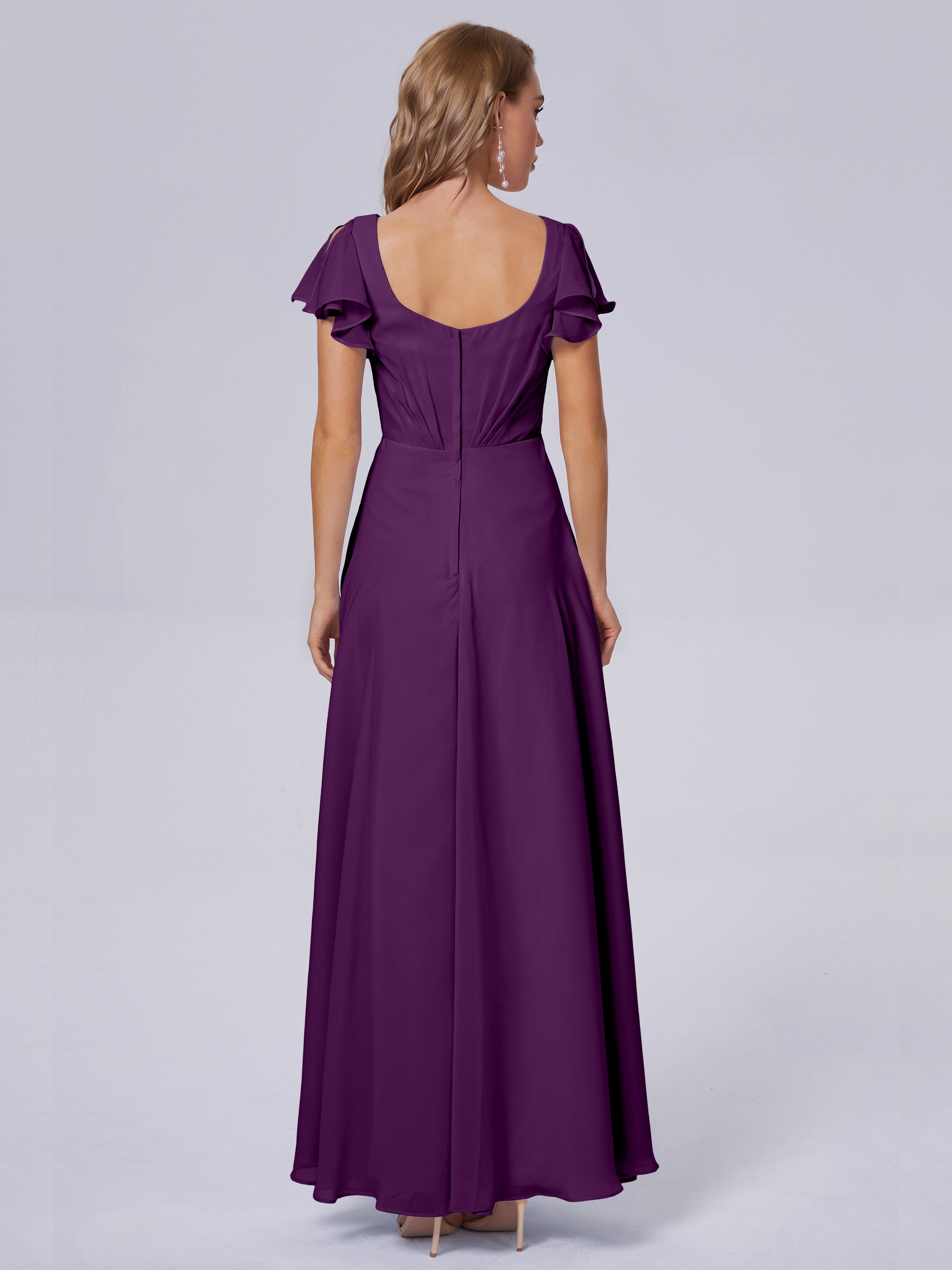 Robes De Demoiselle D'Honneur En Raisin Col V Mousseline Robes Demoiselle D'Honneur