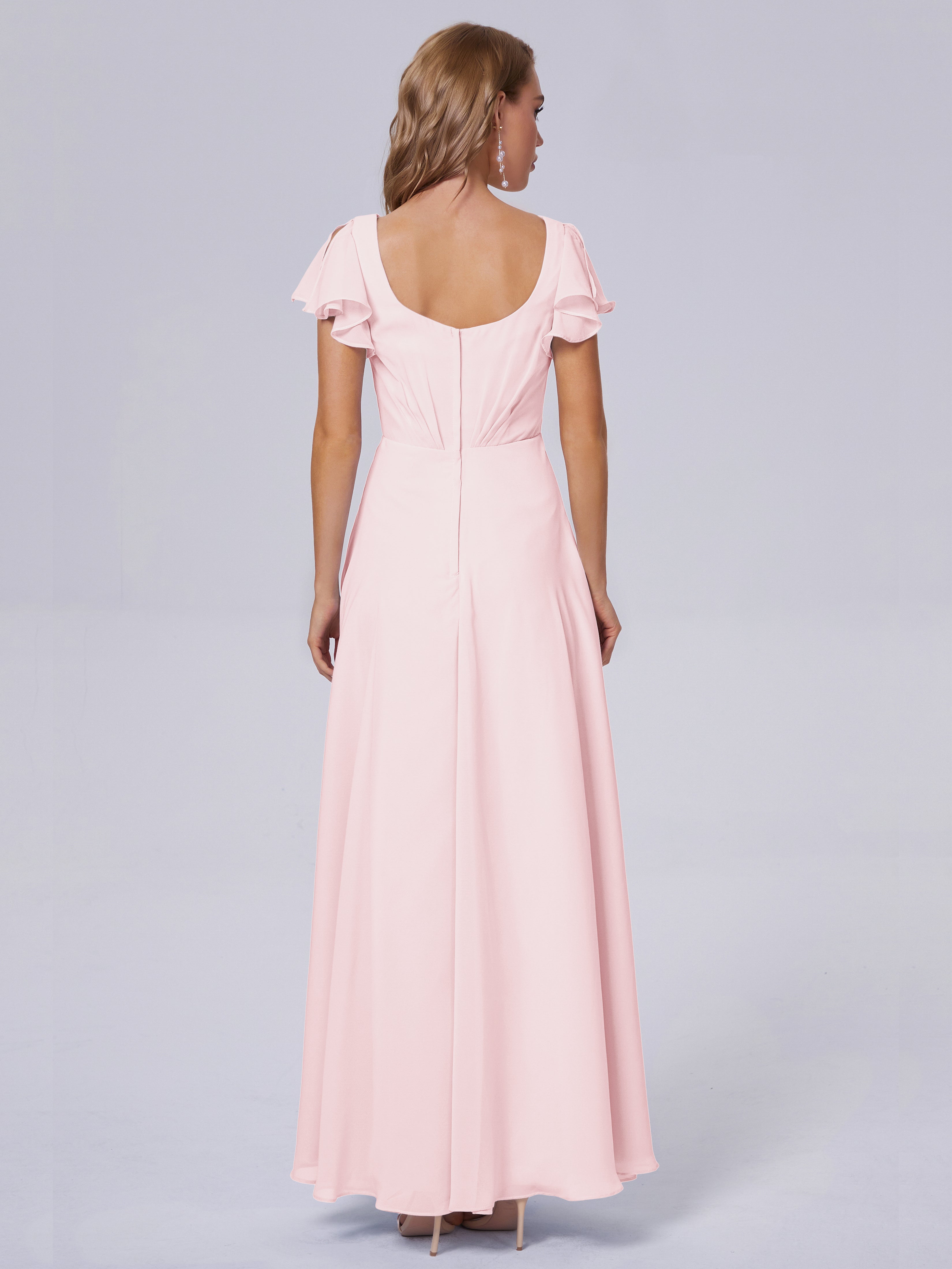 Robes De Demoiselle D'Honneur Rose Pale Col V Mousseline Robes Demoiselle D'Honneur