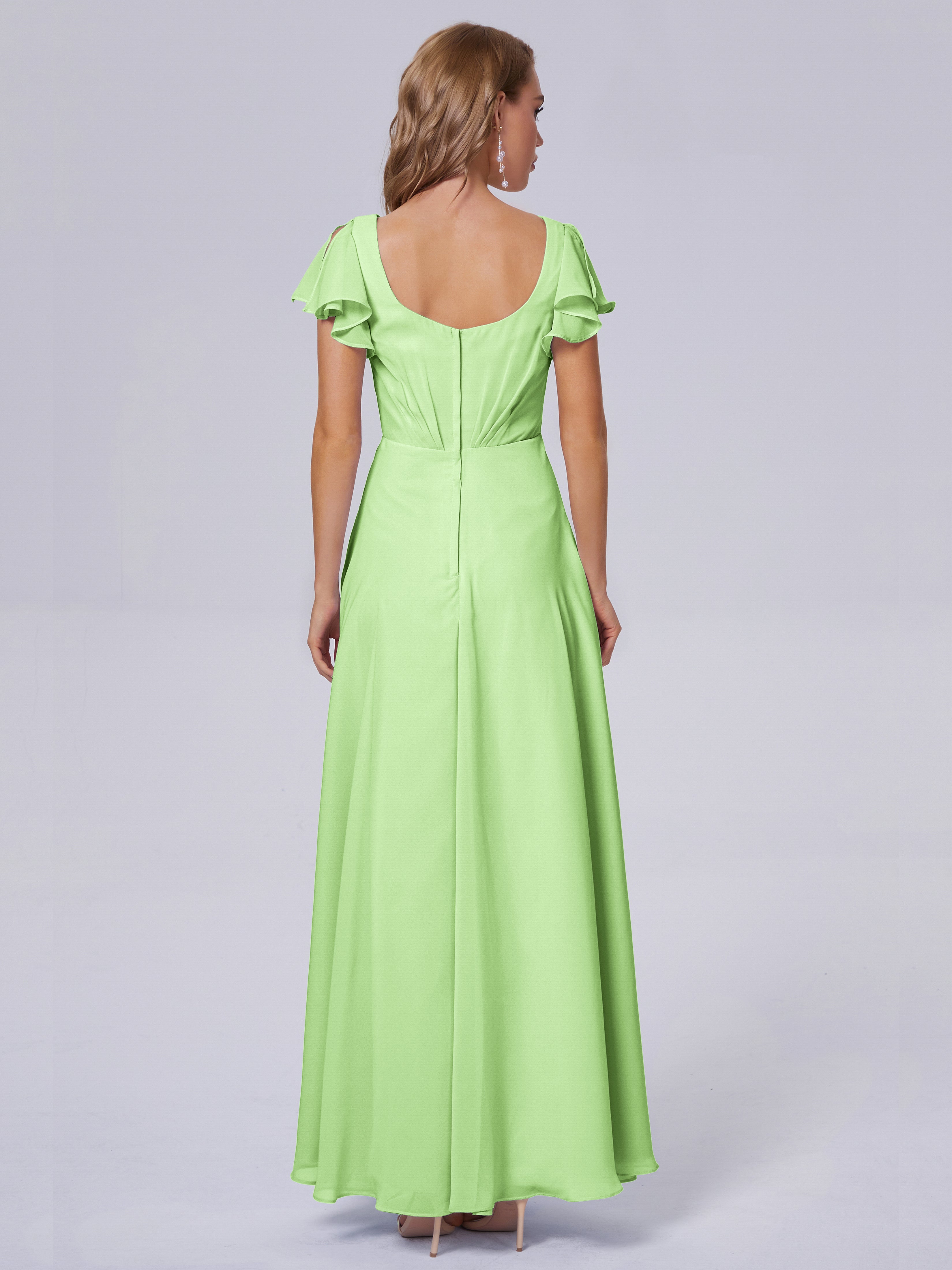 Robes De Demoiselle D'Honneur Vert Sauge Col V Mousseline Robes Demoiselle D'Honneur