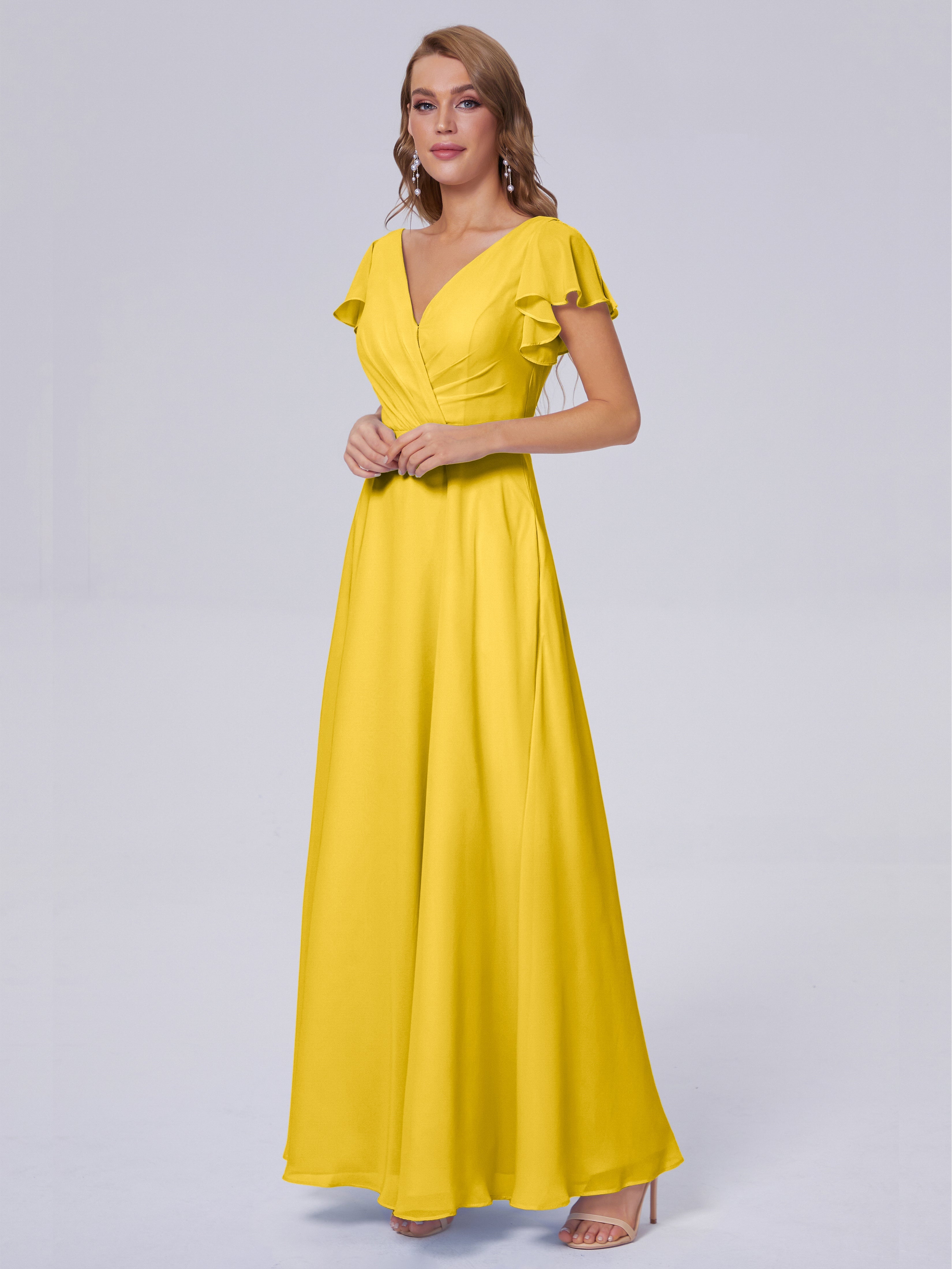 Robe De Demoiselle D'Honneur Souci Col V Mousseline Robes Demoiselle D'Honneur