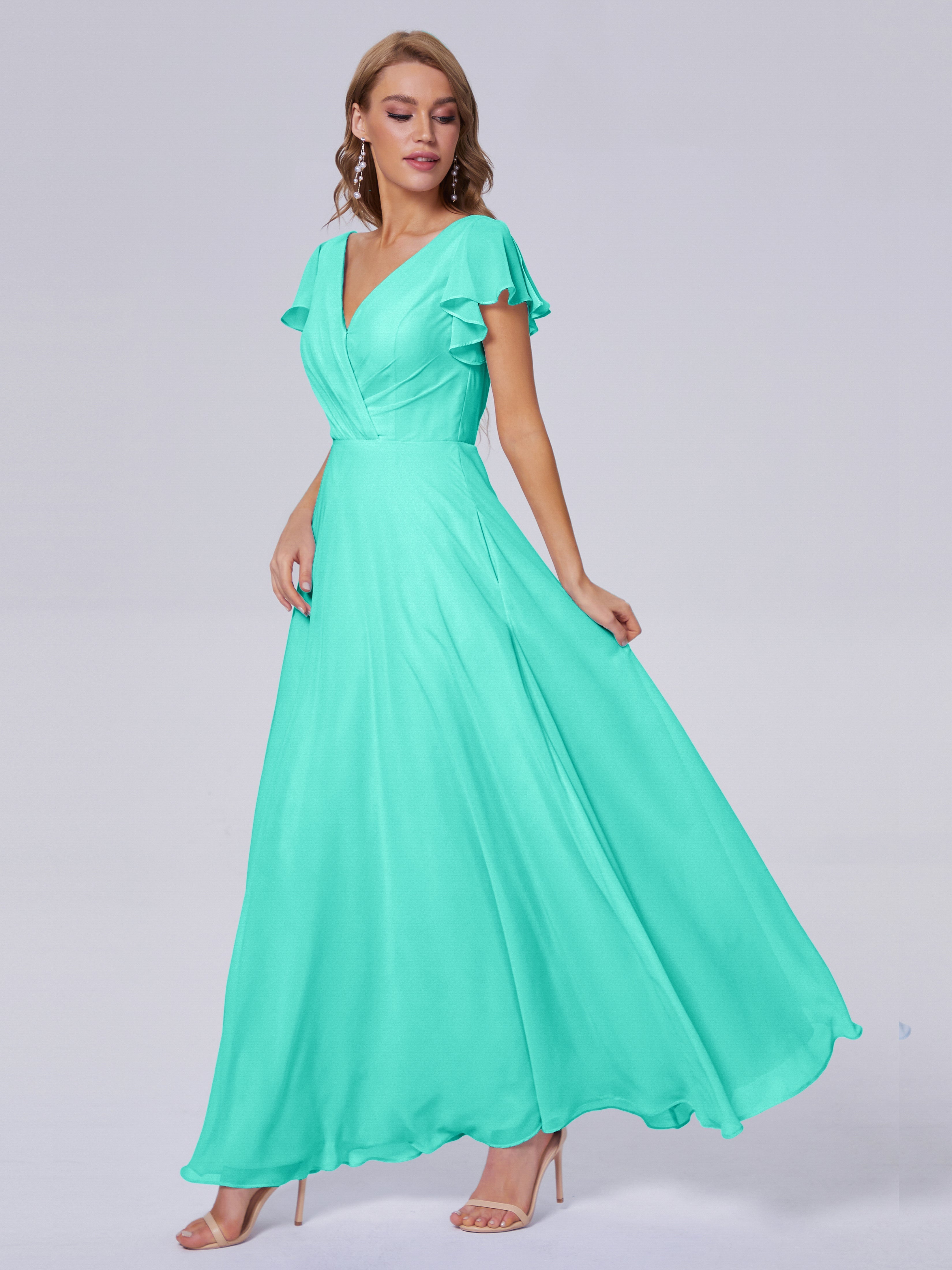 Robes De Demoiselle D'Honneur Spa Col V Mousseline Robes Demoiselle D'Honneur
