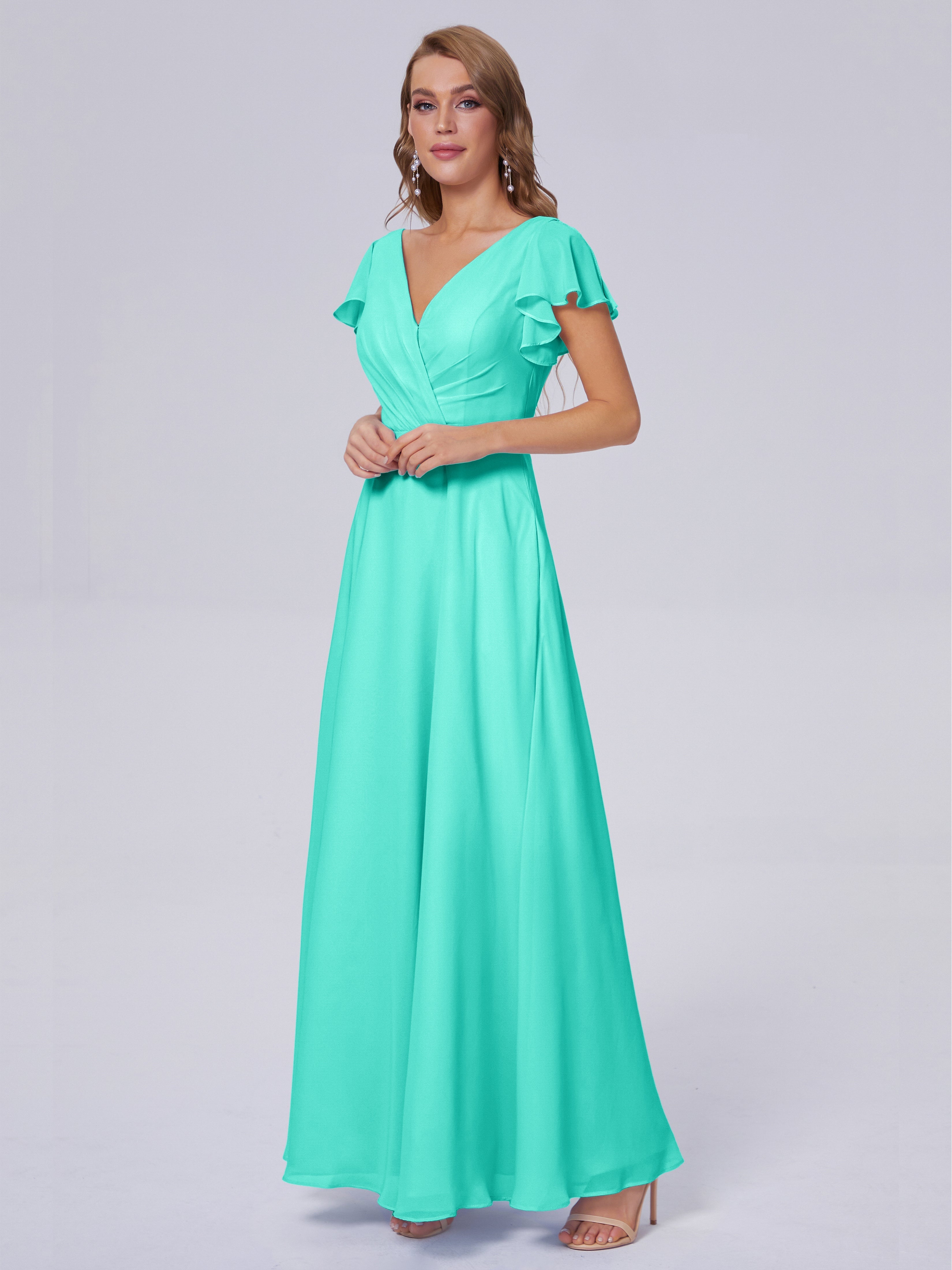 Robes De Demoiselle D'Honneur Spa Col V Mousseline Robes Demoiselle D'Honneur