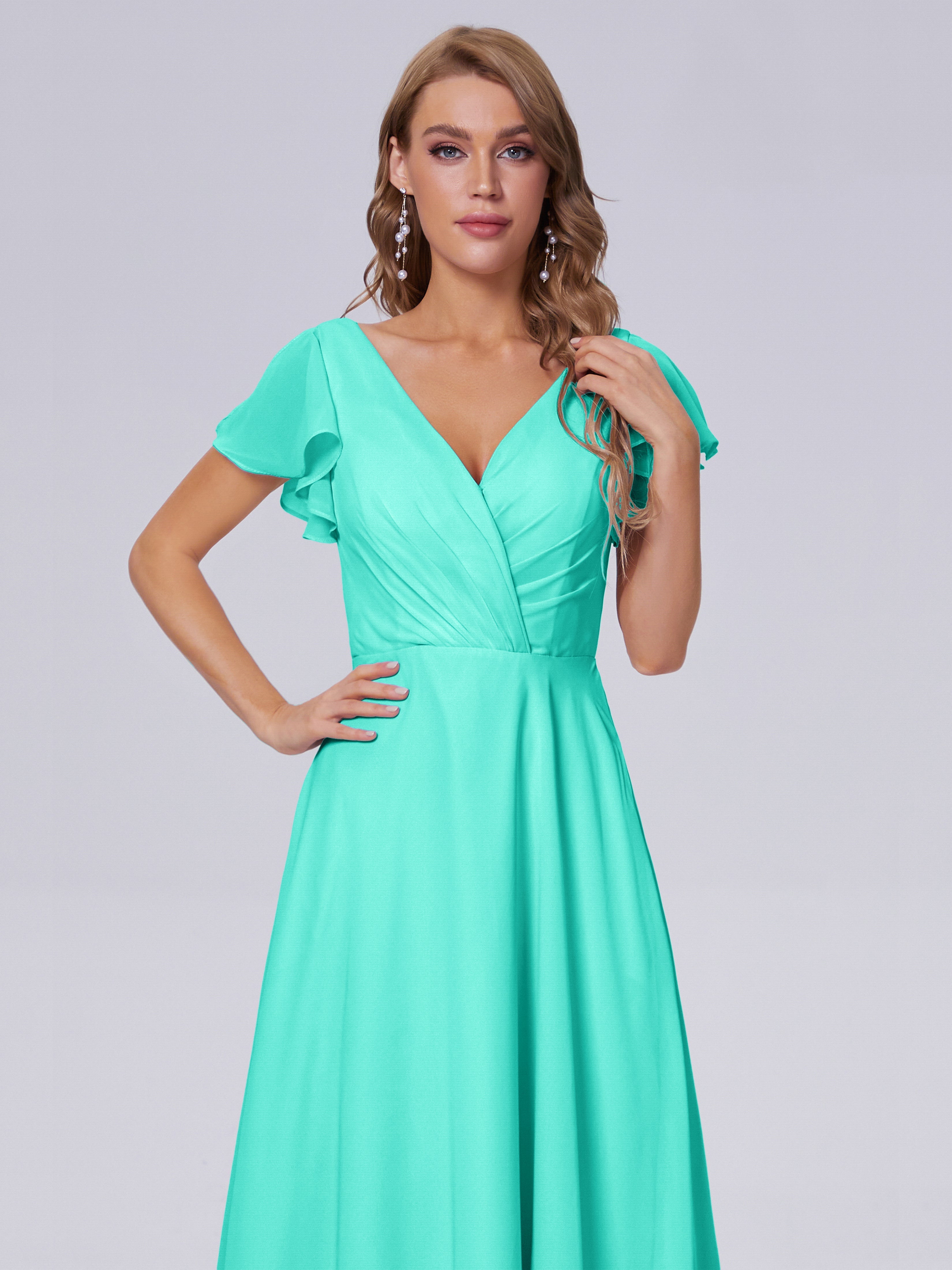 Robes De Demoiselle D'Honneur Spa Col V Mousseline Robes Demoiselle D'Honneur