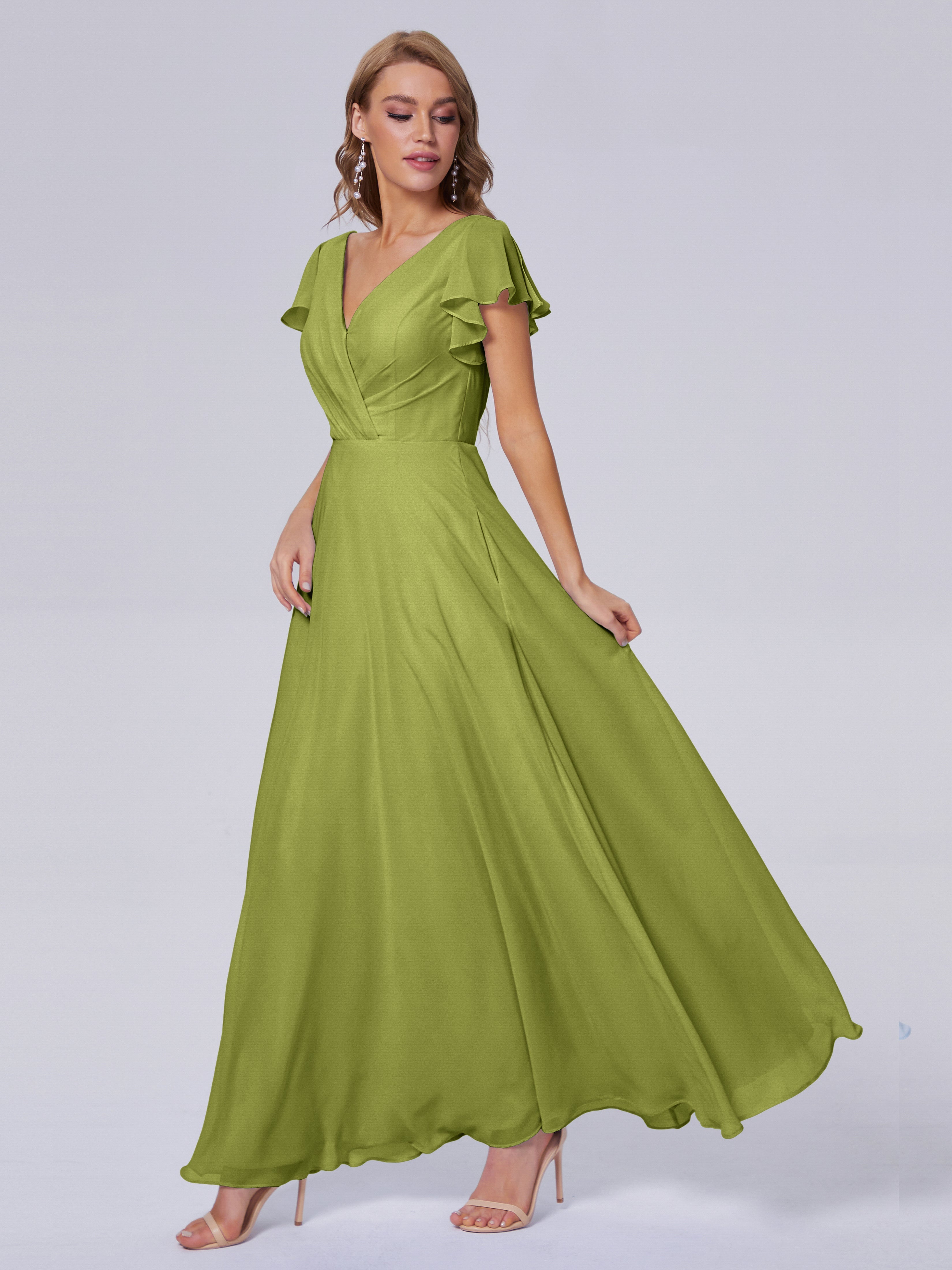 Robes De Demoiselle D'Honneur Trèfle Col V Mousseline Robes Demoiselle D'Honneur
