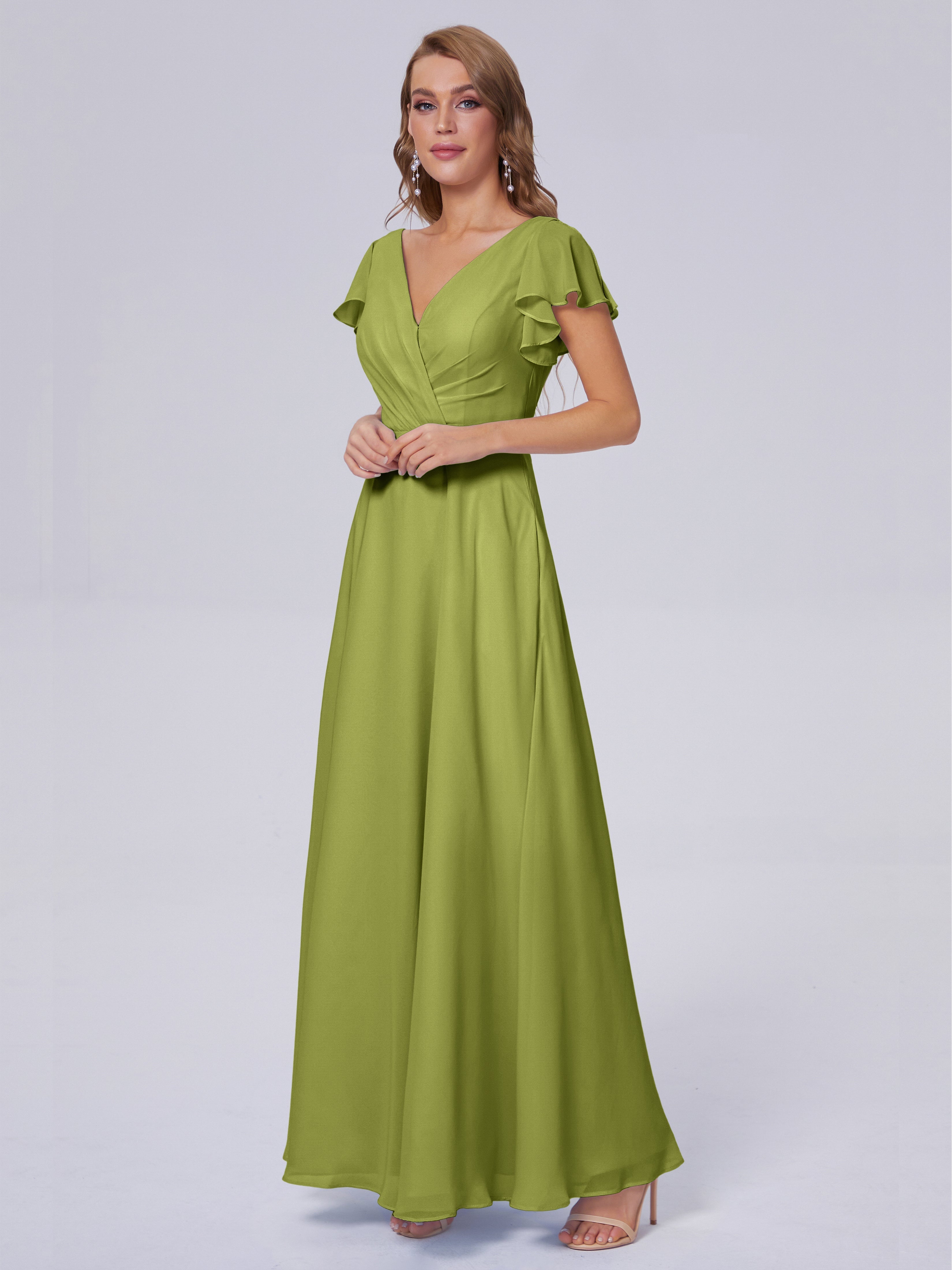 Robes De Demoiselle D'Honneur Trèfle Col V Mousseline Robes Demoiselle D'Honneur