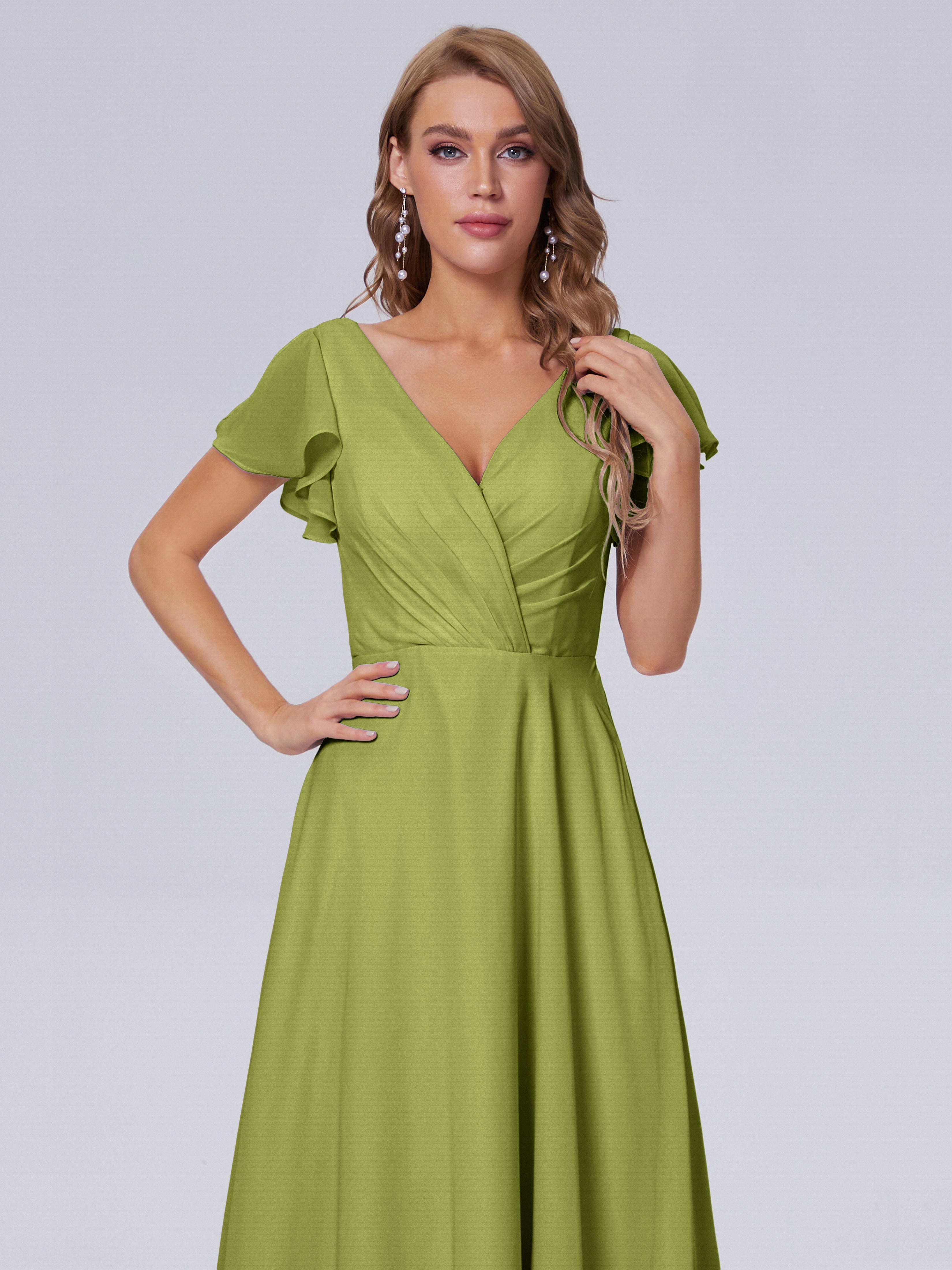Robes De Demoiselle D'Honneur Trèfle Col V Mousseline Robes Demoiselle D'Honneur