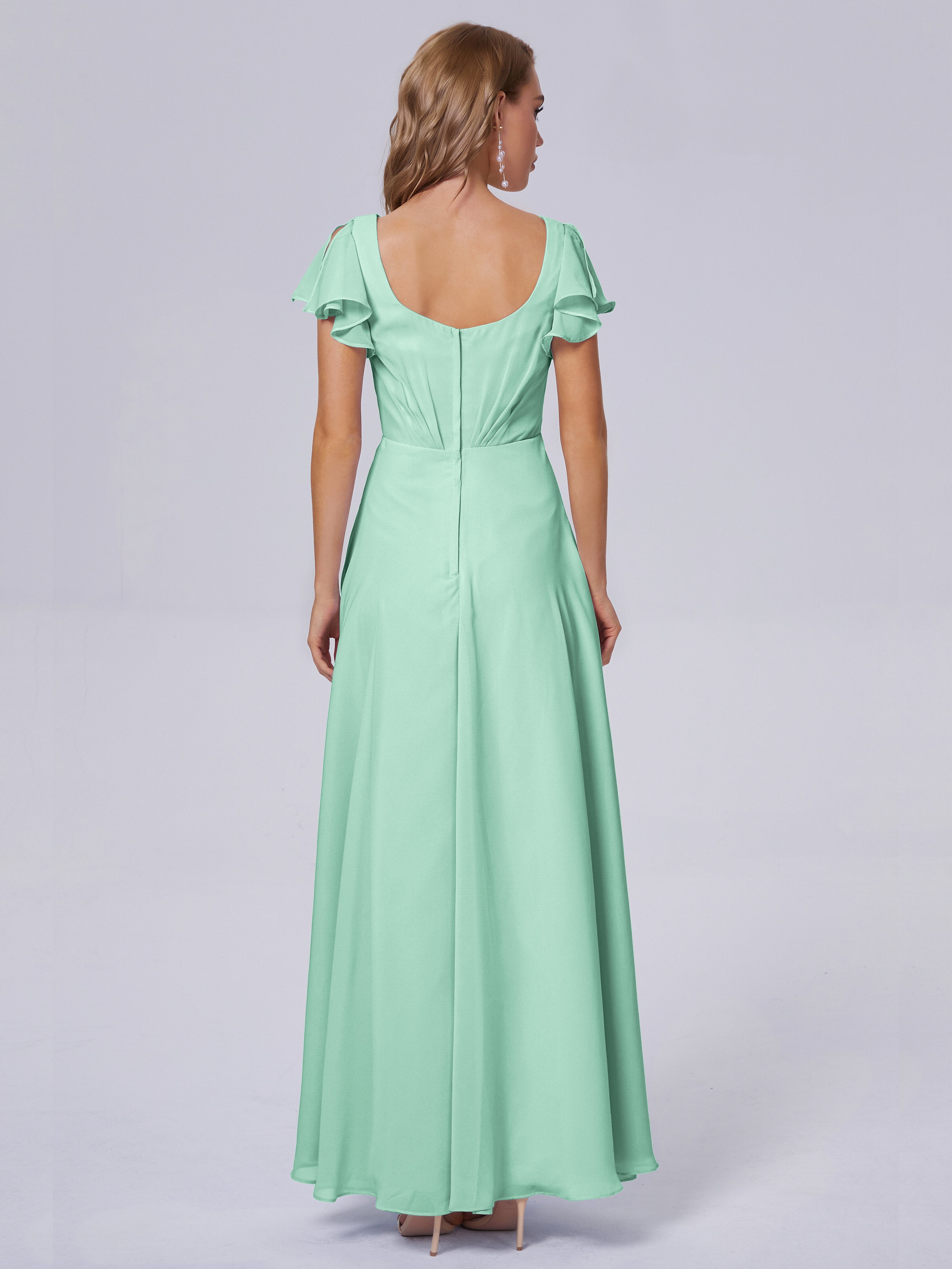 Robes De Demoiselle D'Honneur Vert Menthe Col V Mousseline Robes Demoiselle D'Honneur