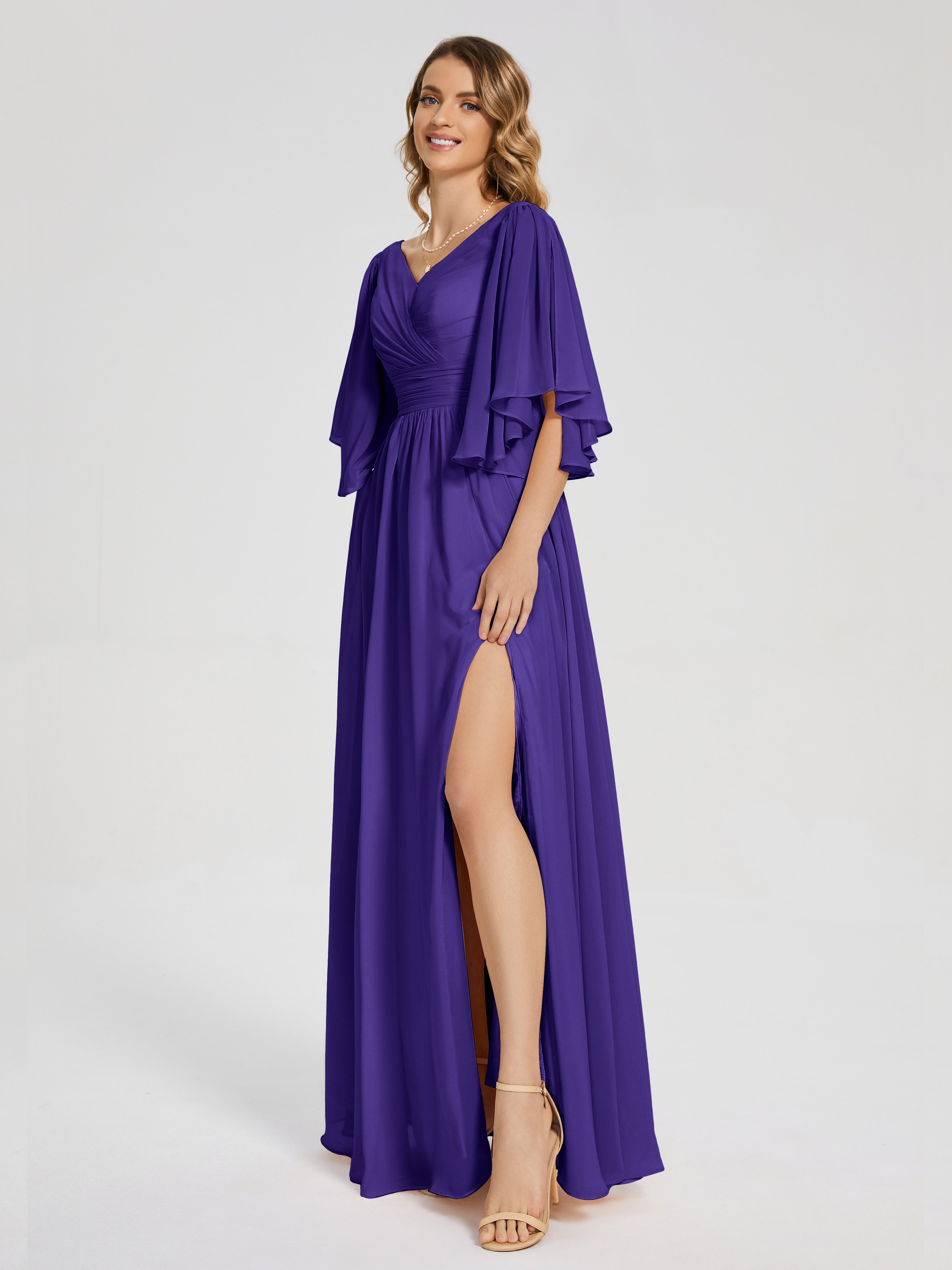 Robes De Demoiselle D'Honneur En Régence Demi Manches Mousseline Robes Demoiselle D'Honneur À Lacet