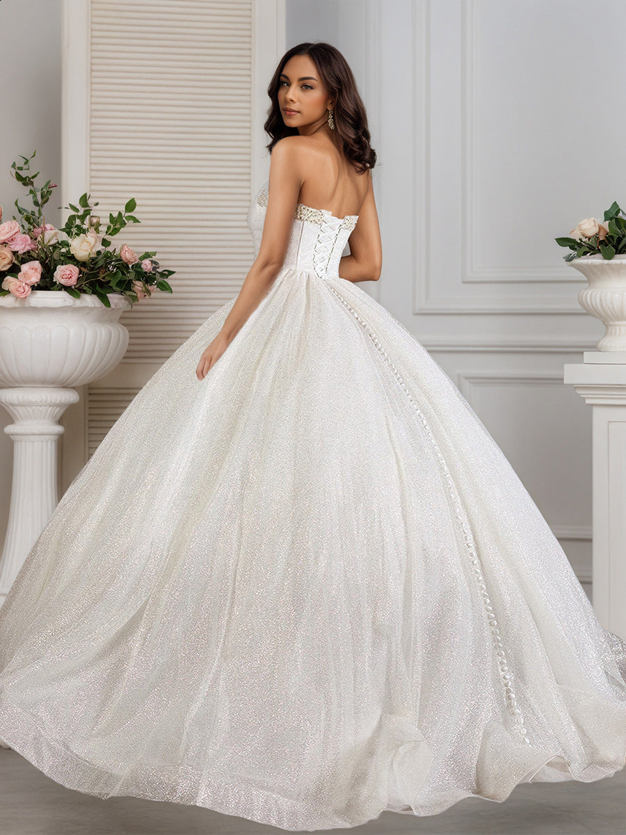 Cicinia Robe de Mariée sans Bretelles sans Manches Perlé Lacé Dos Charmante Traîne Balayée