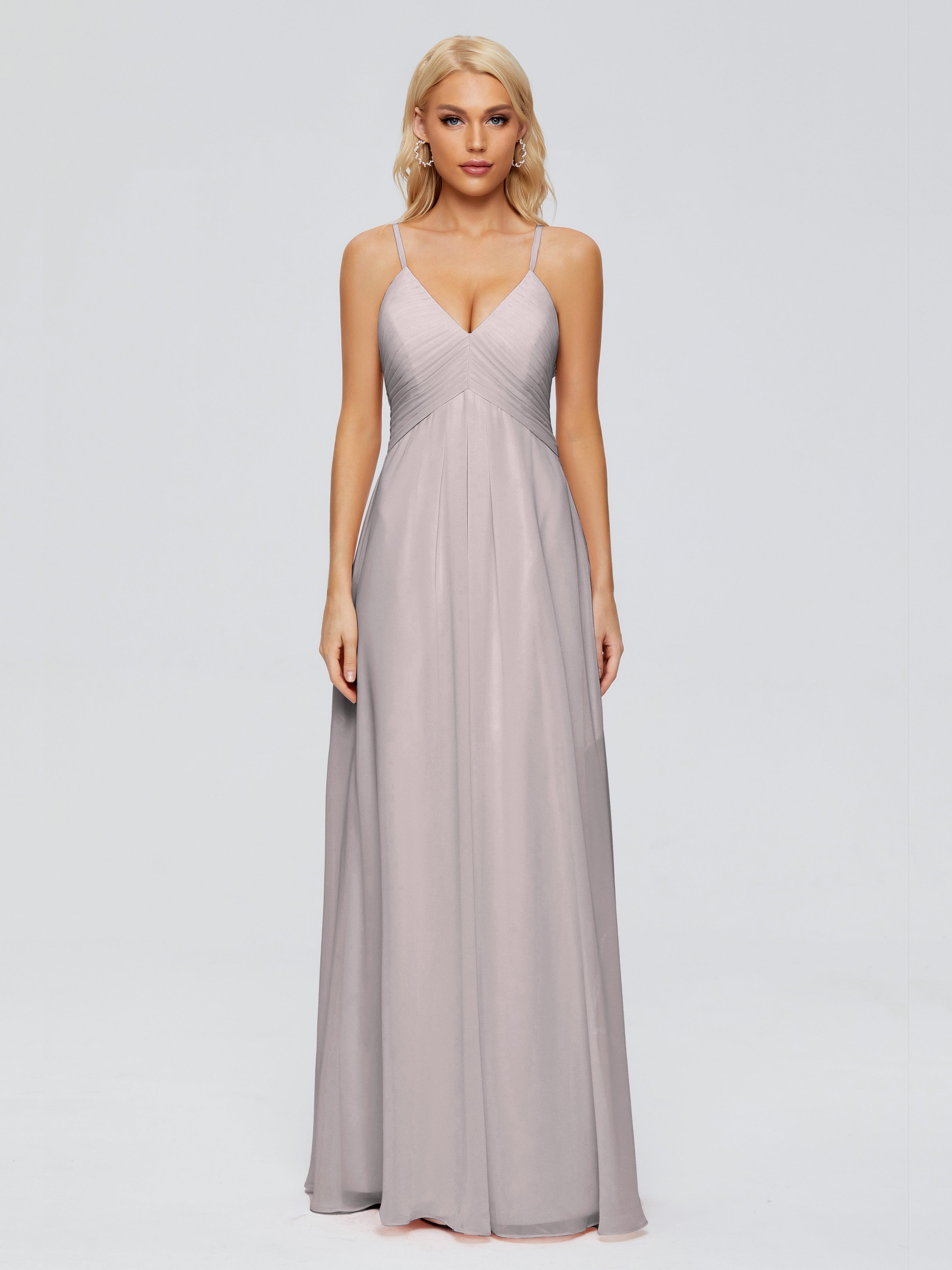 Robes De Demoiselle D'Honneur En Argent Trapèze Bretelles Spaghetti Mousseline Robes Demoiselle D'Honneur