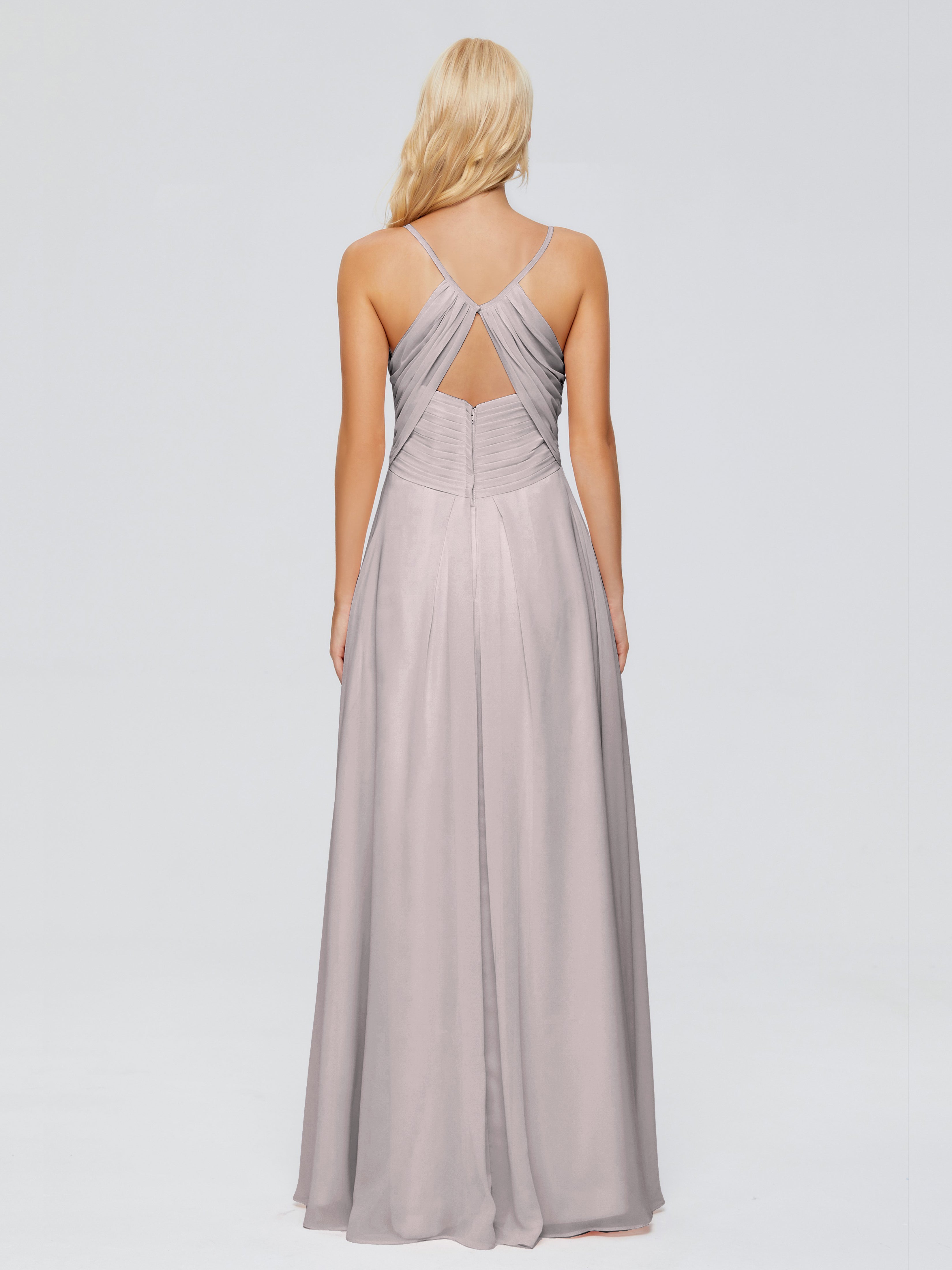 Robes De Demoiselle D'Honneur En Argent Trapèze Bretelles Spaghetti Mousseline Robes Demoiselle D'Honneur