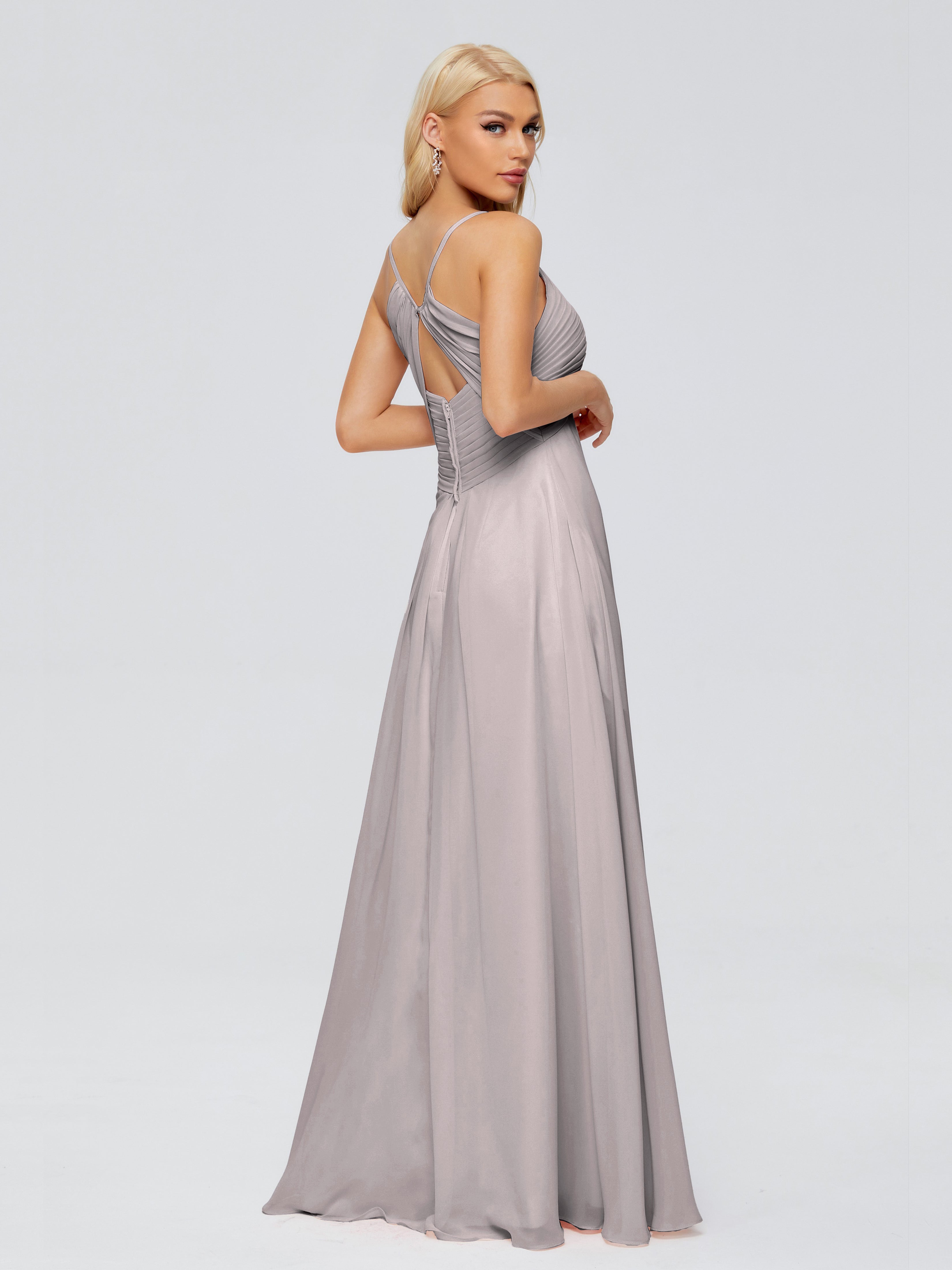 Robes De Demoiselle D'Honneur En Argent Trapèze Bretelles Spaghetti Mousseline Robes Demoiselle D'Honneur