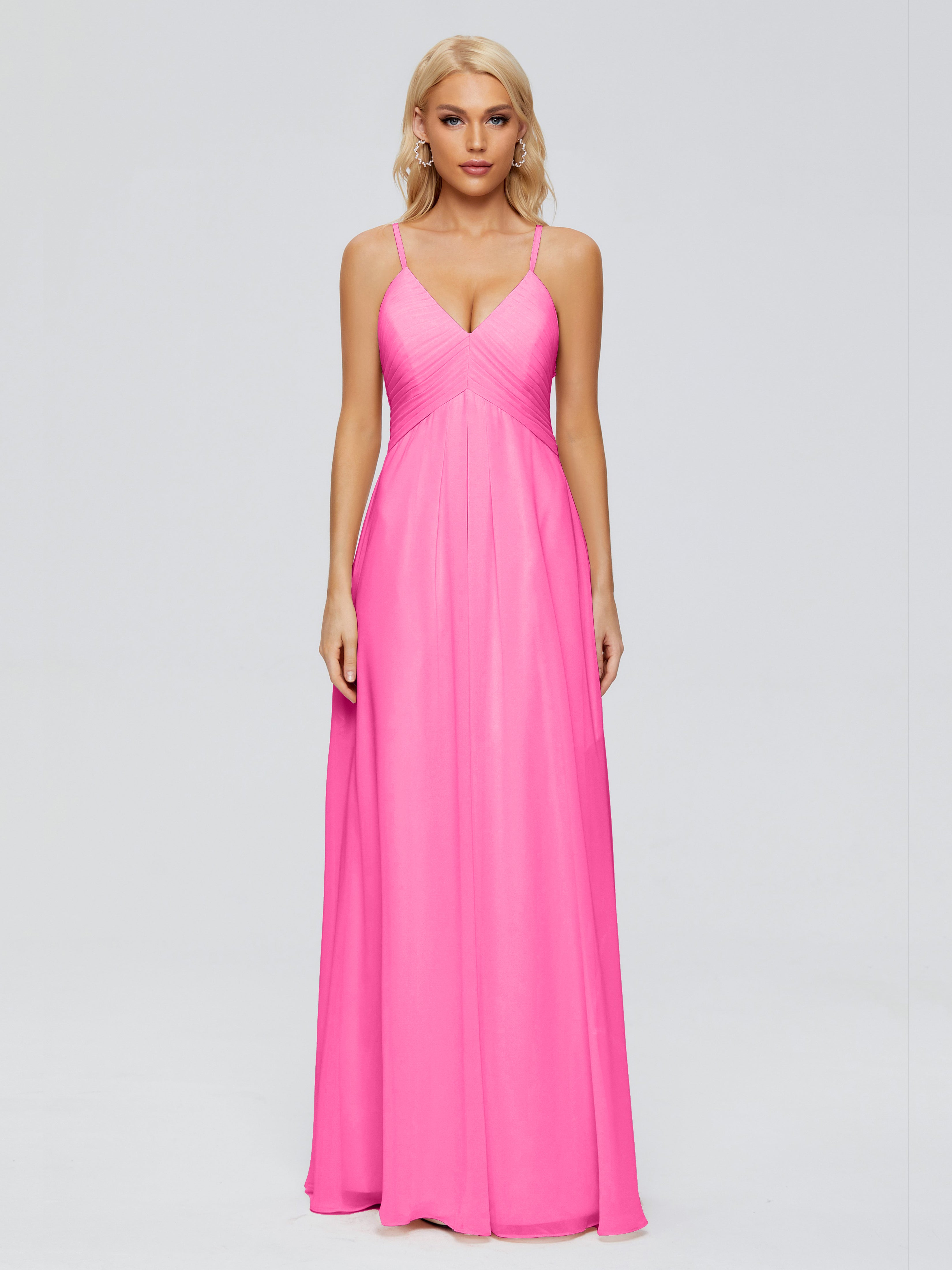 Robe Demoiselle D Honneur Azalée Trapèze Col V Bretelles Spaghetti Mousseline Robes Demoiselle D'Honneur