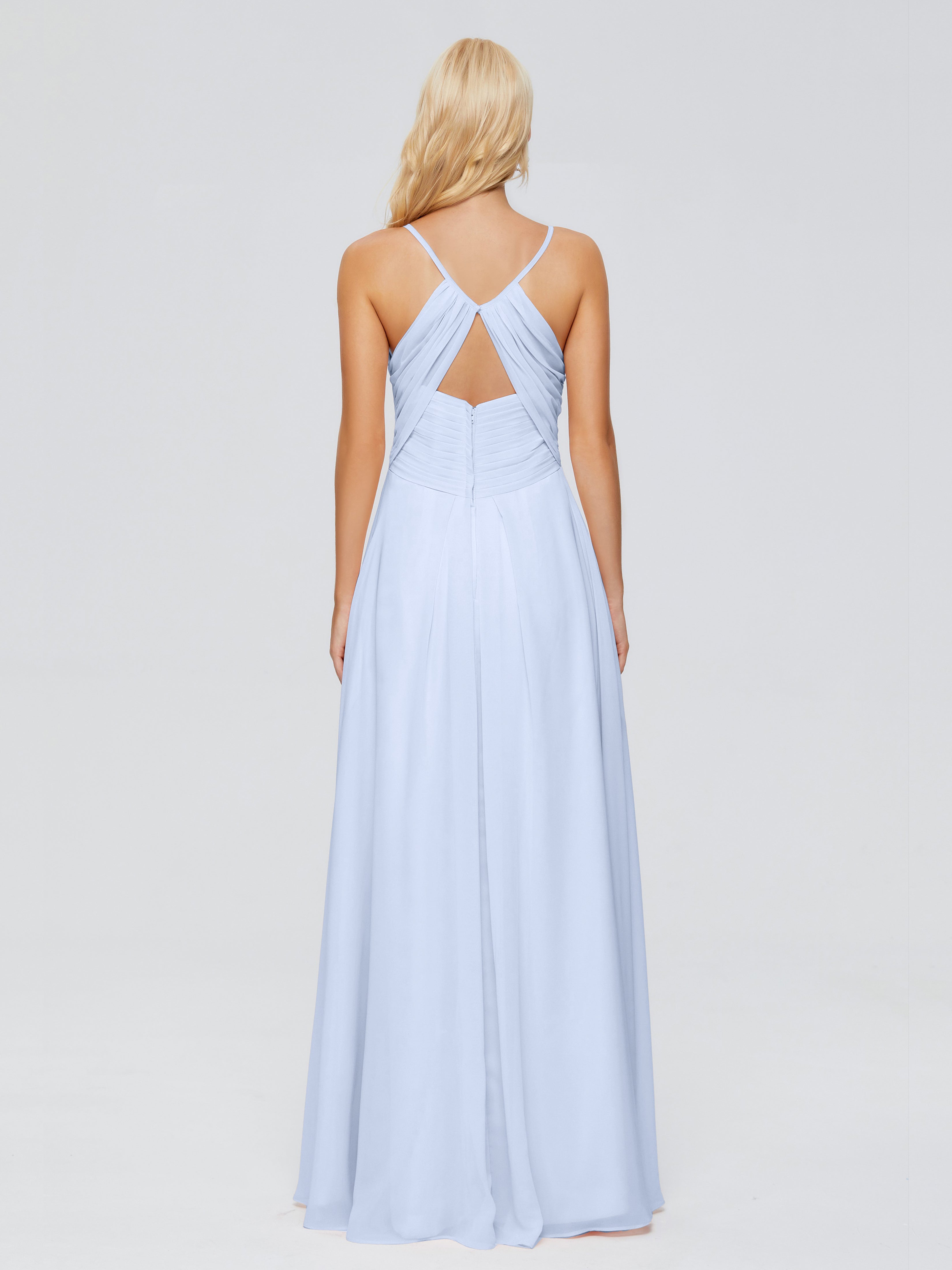 Robe De Demoiselle D Honneur Bleu Ciel Trapèze Bretelles Spaghetti Mousseline Robes Demoiselle D'Honneur