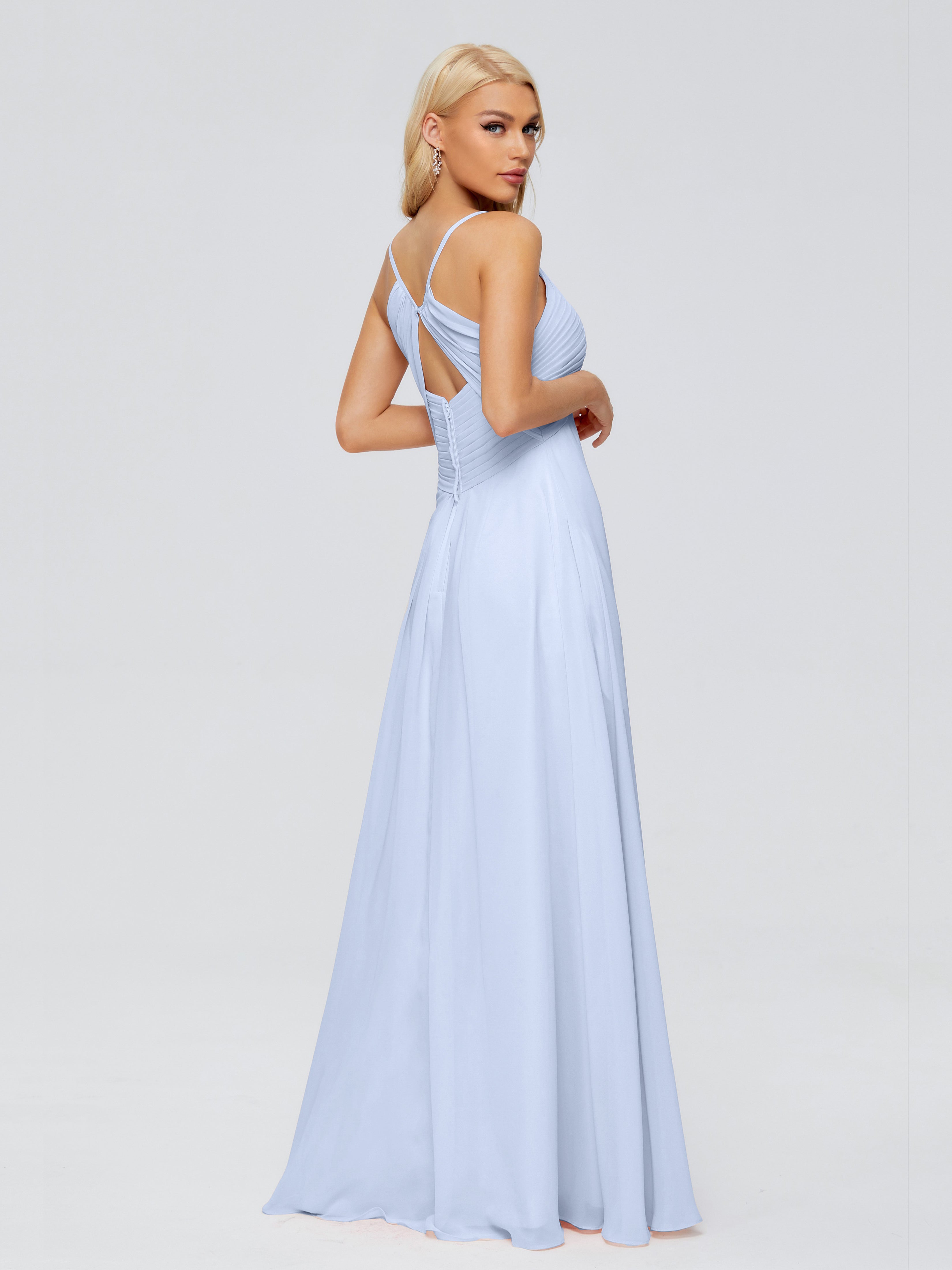 Robe De Demoiselle D Honneur Bleu Ciel Trapèze Bretelles Spaghetti Mousseline Robes Demoiselle D'Honneur