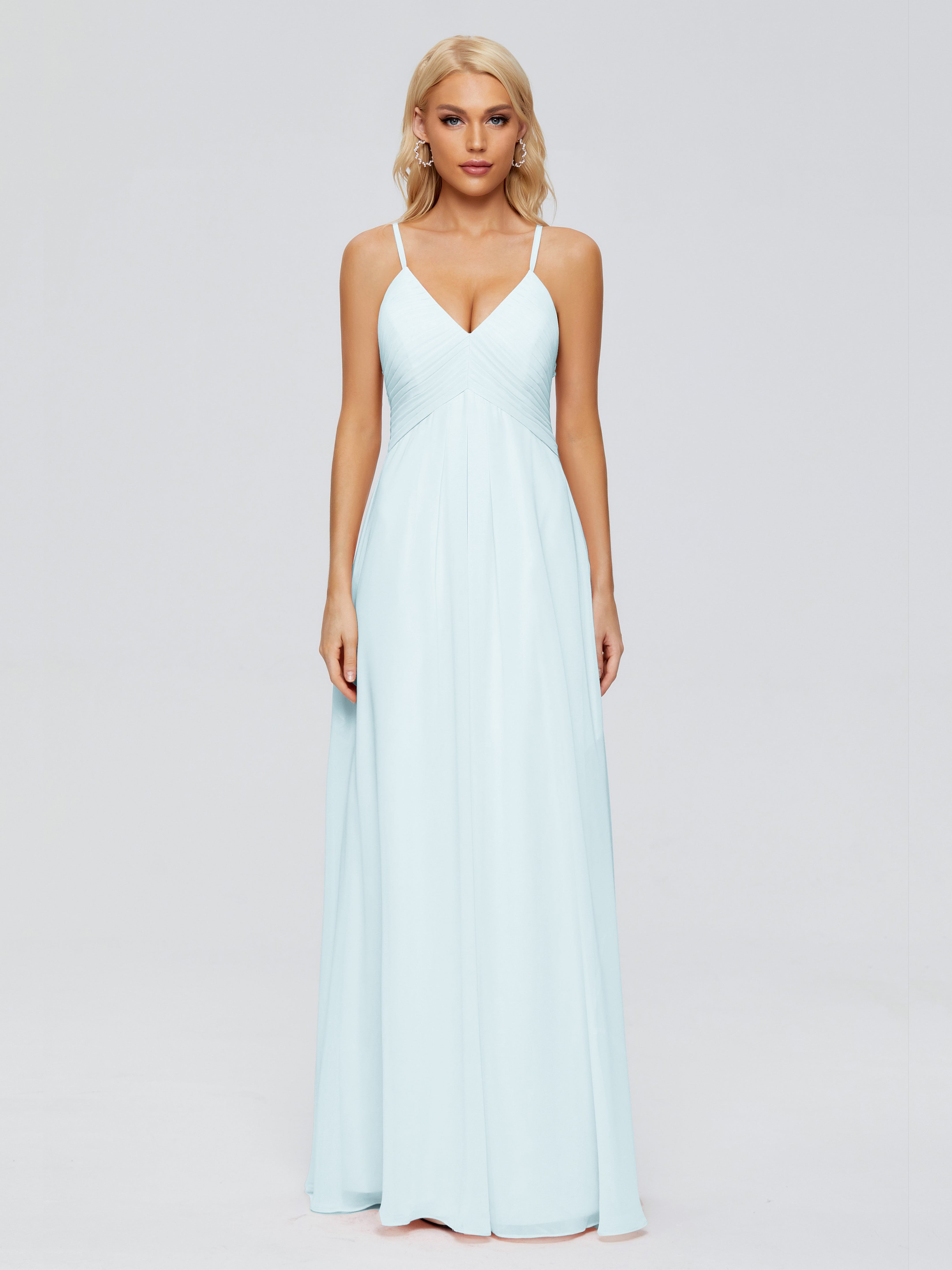 Robe De Demoiselle D'Honneur Brume Trapèze Col V Bretelles Spaghetti Mousseline Robes Demoiselle D'Honneur