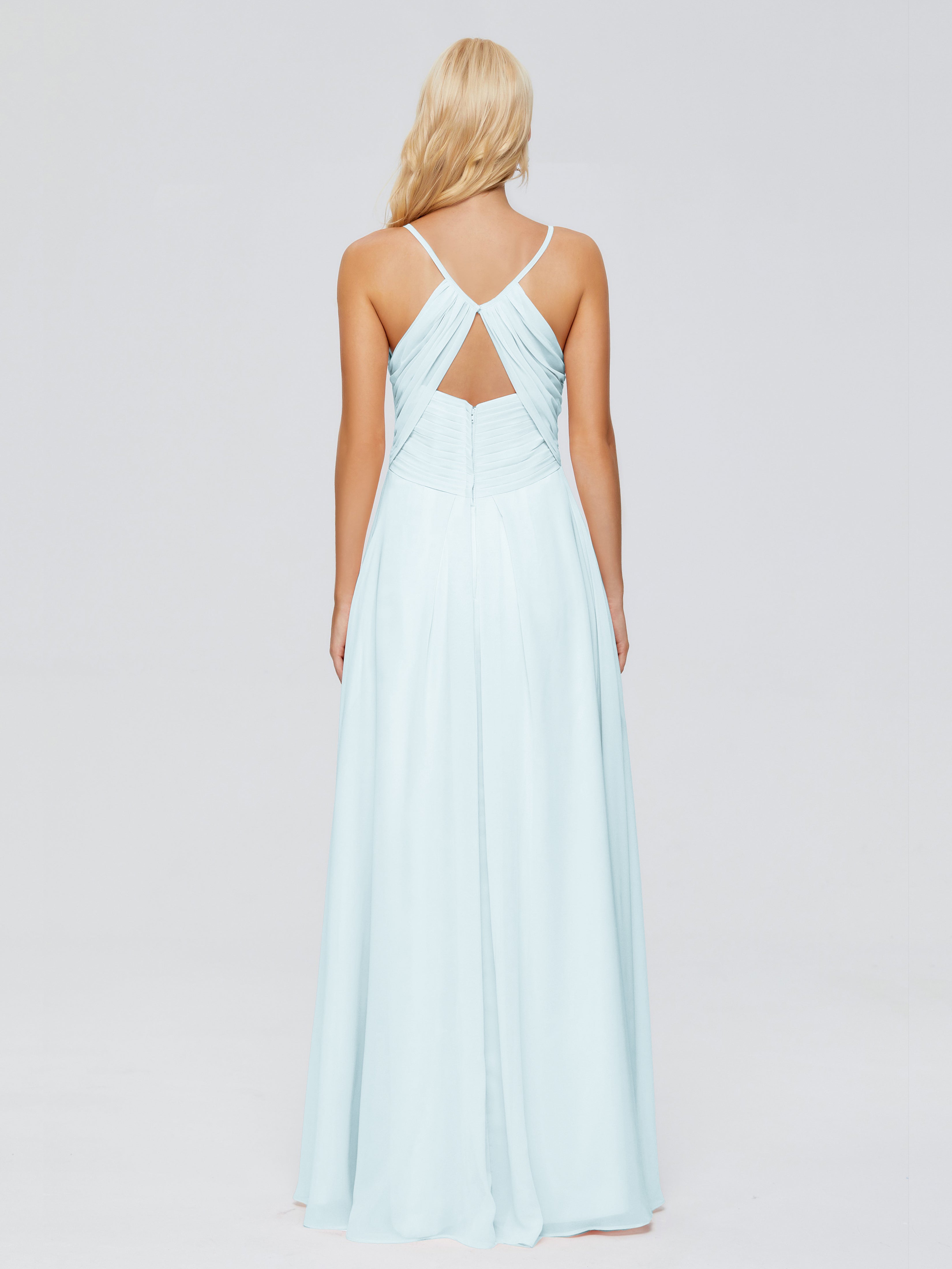 Robe De Demoiselle D'Honneur Brume Trapèze Col V Bretelles Spaghetti Mousseline Robes Demoiselle D'Honneur