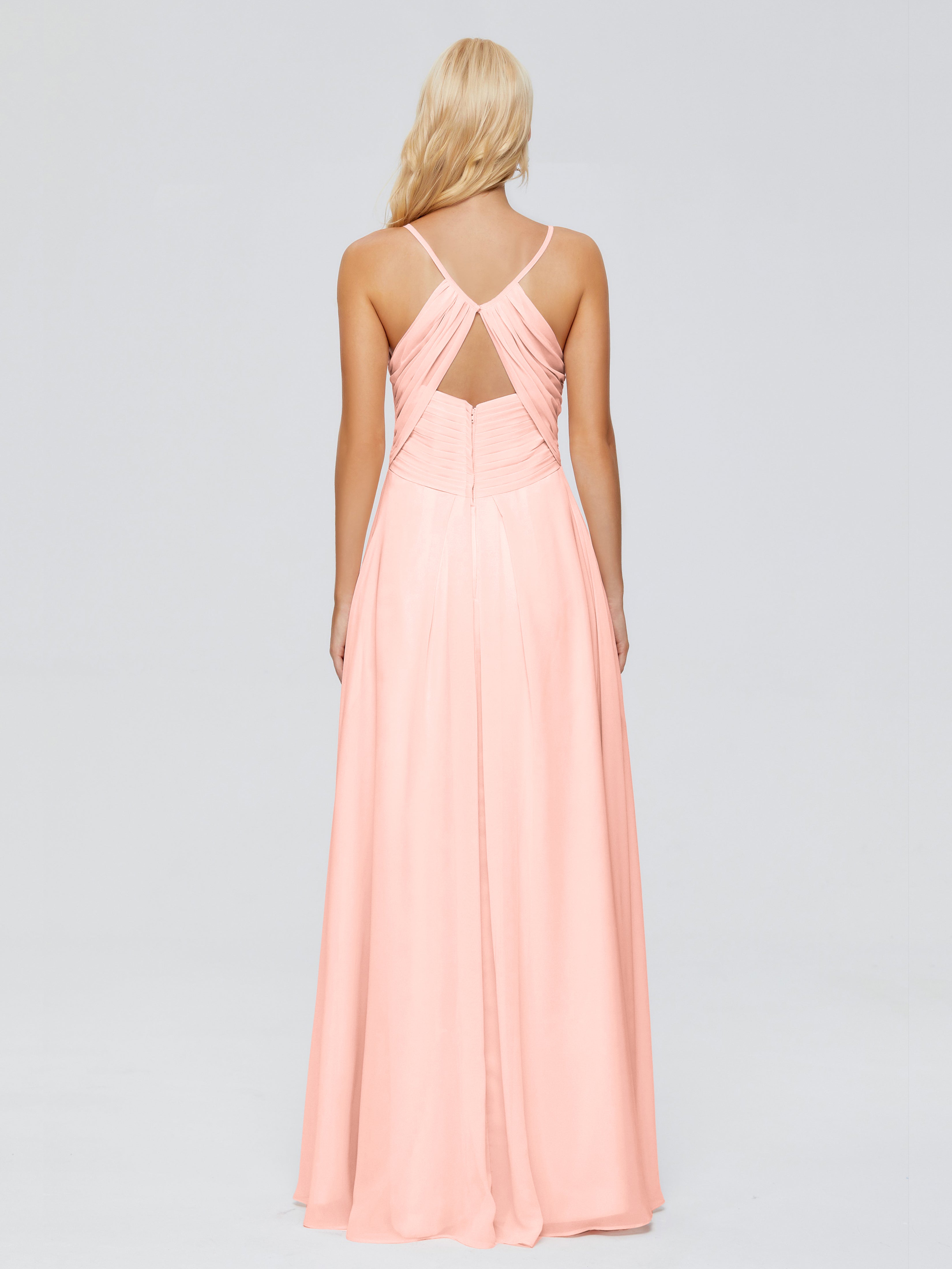 Robe Demoiselle Honneur Corail Trapèze Bretelles Spaghetti Mousseline Robes Demoiselle D'Honneur