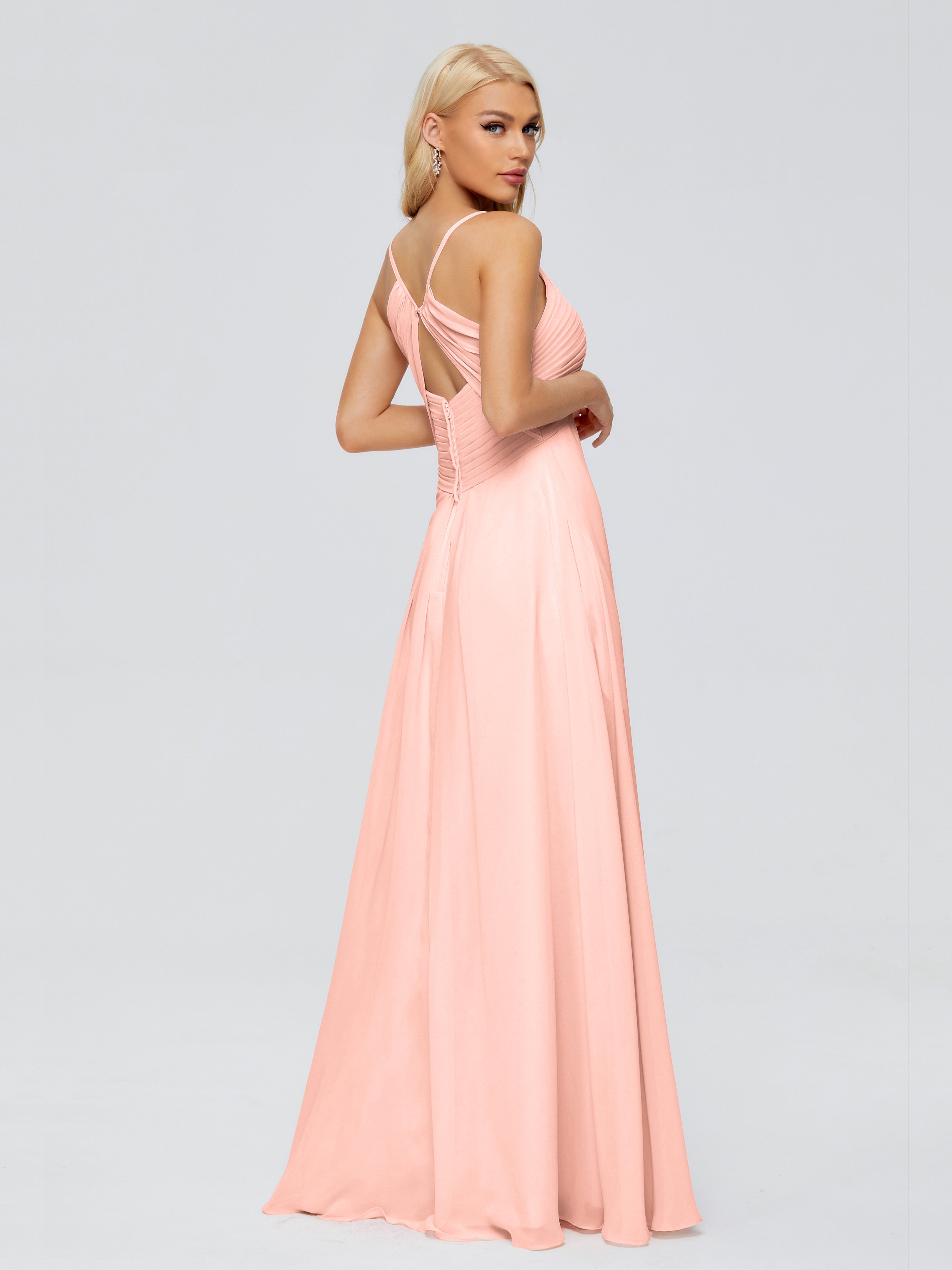 Robe Demoiselle Honneur Corail Trapèze Bretelles Spaghetti Mousseline Robes Demoiselle D'Honneur