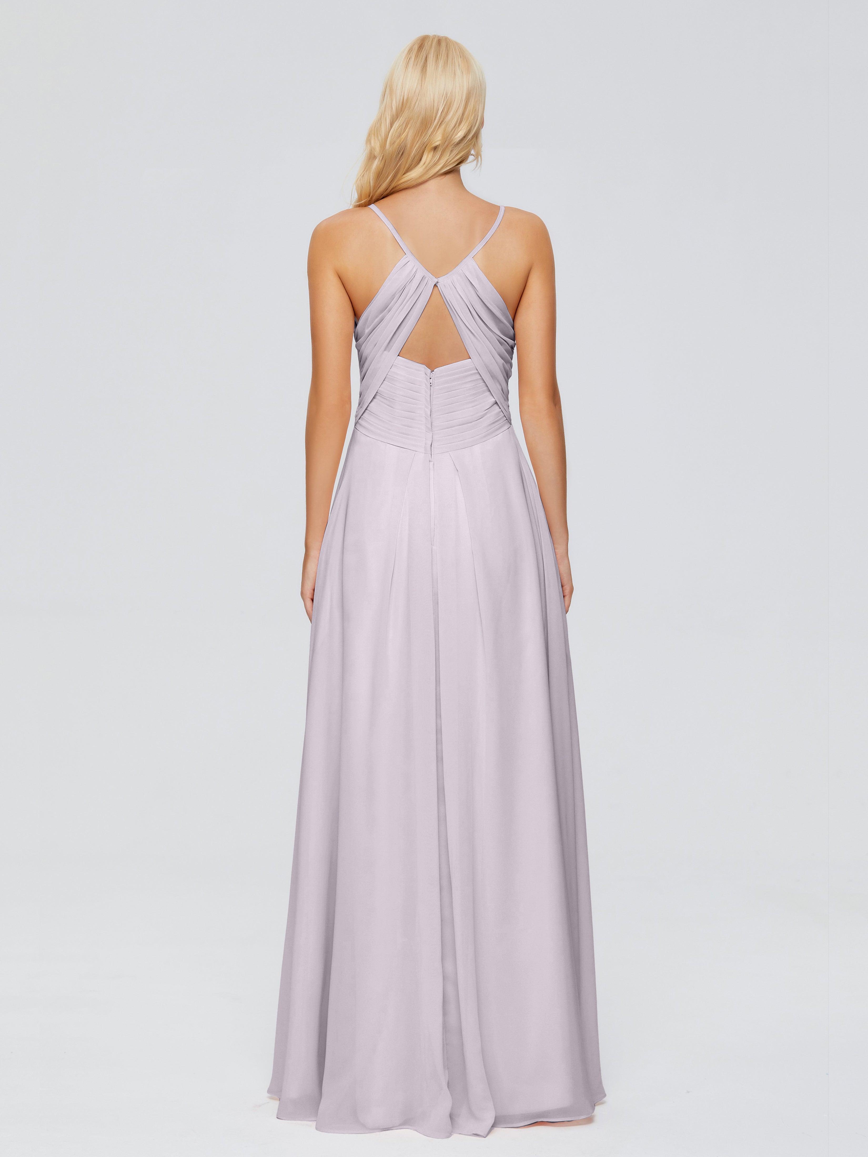 Robes De Demoiselle D'Honneur Crépuscule Trapèze Col V Bretelles Spaghetti Mousseline Robes Demoiselle D'Honneur