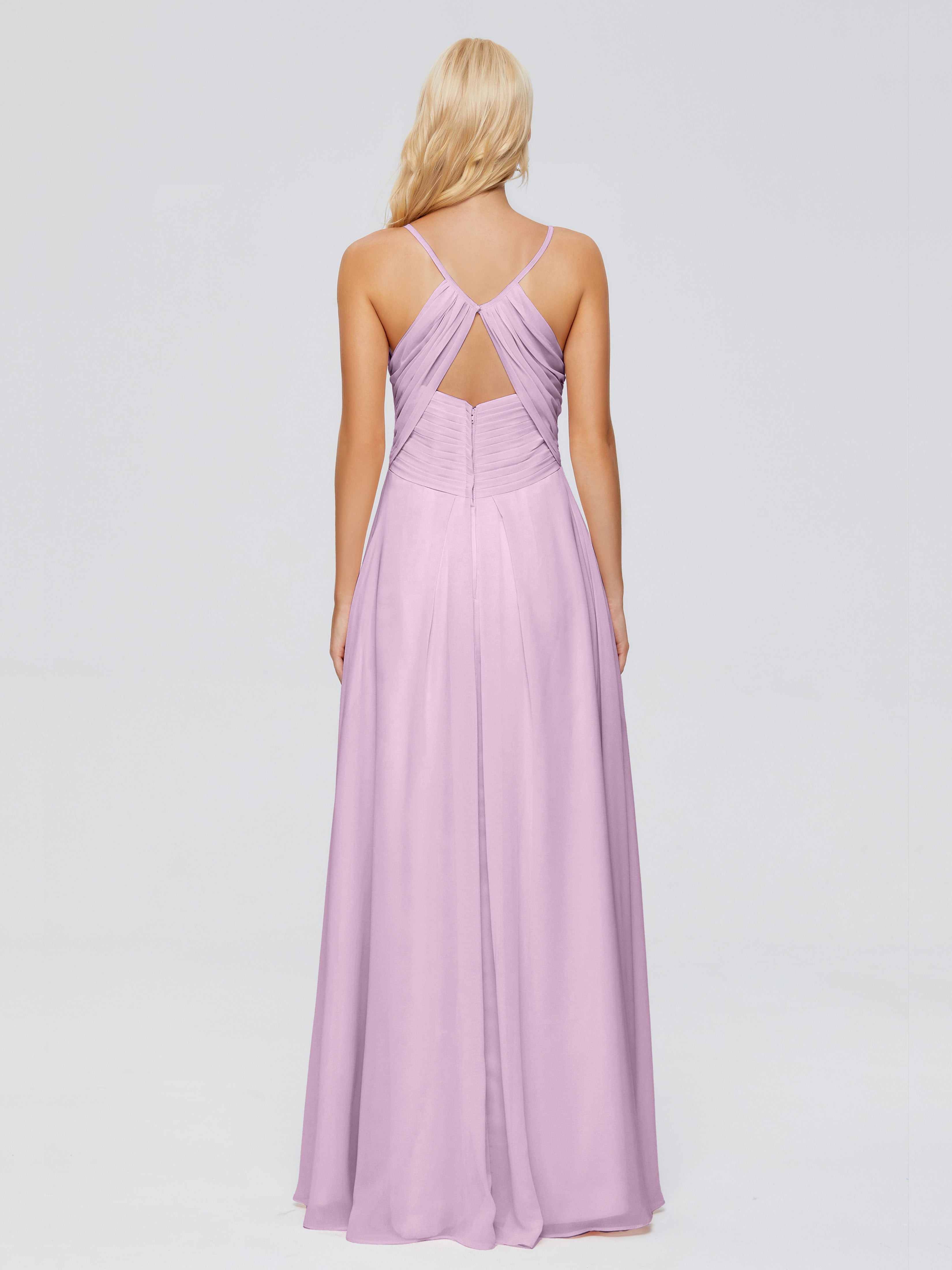 Robes De Demoiselle D'Honneur Glycine Trapèze Col V Bretelles Spaghetti Mousseline Robes Demoiselle D'Honneur