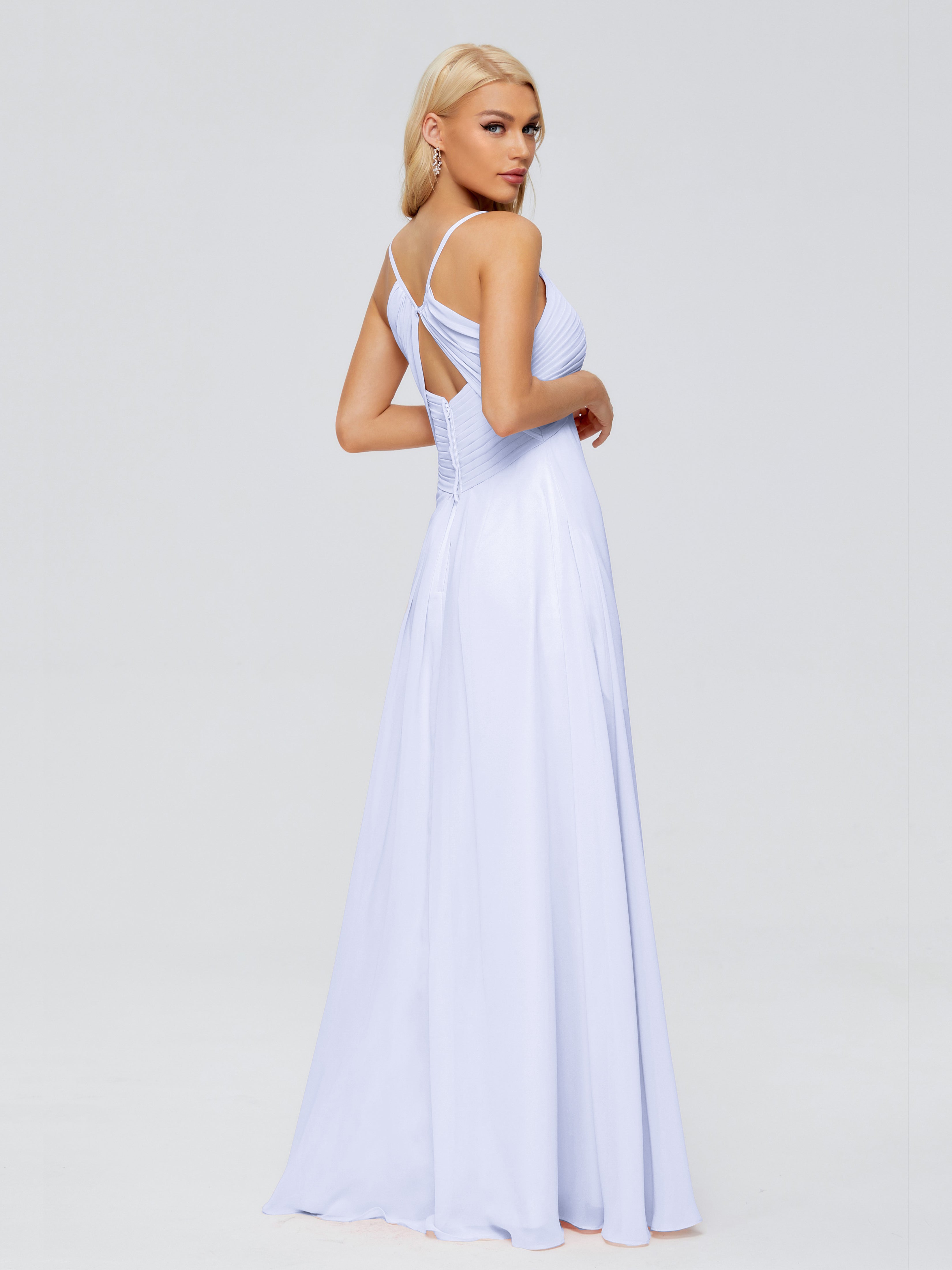 Robe Lavande Demoiselle D Honneur Trapèze Bretelles Spaghetti Mousseline Robes Demoiselle D'Honneur