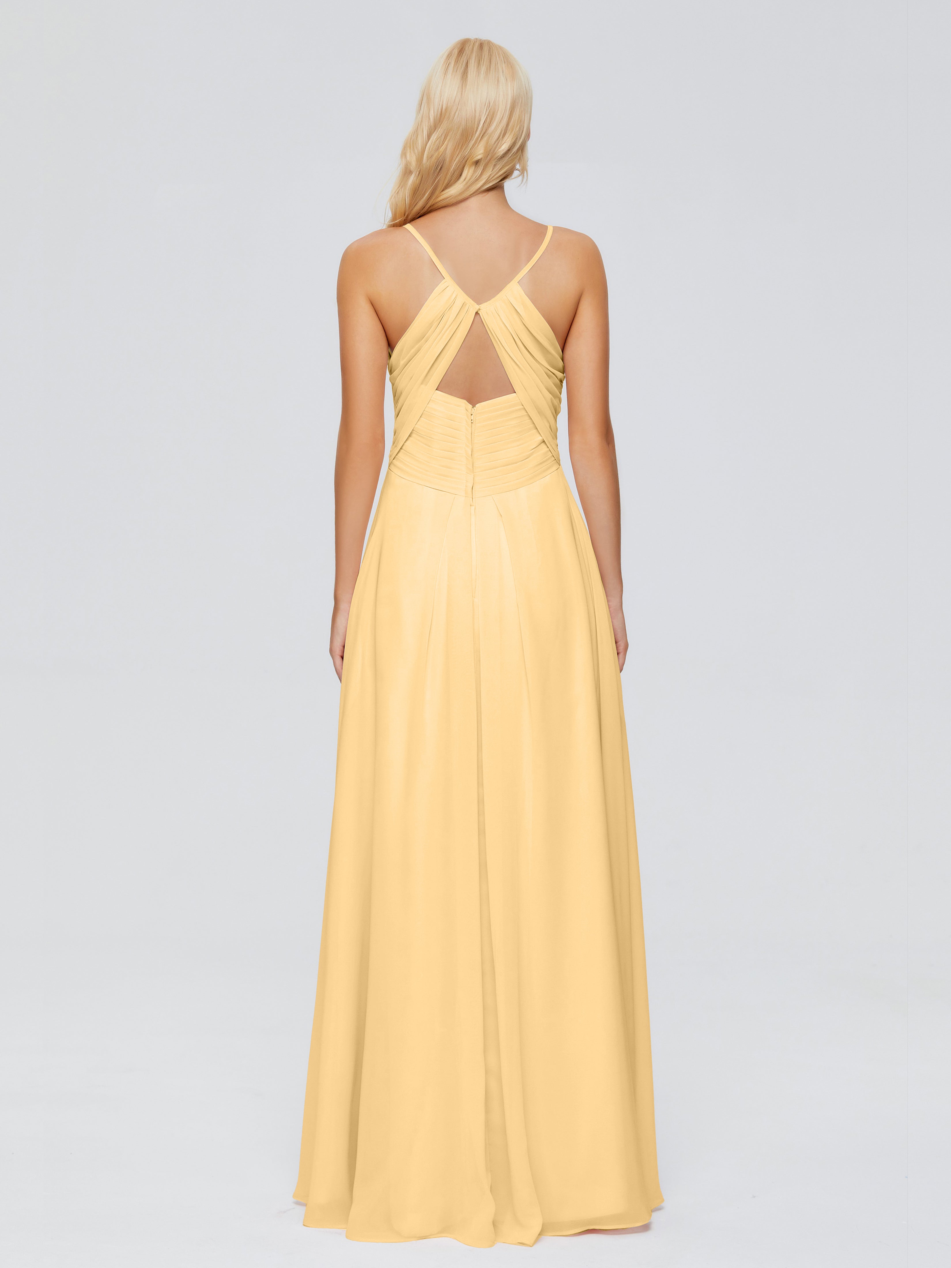 Demoiselle D Honneur Doré Trapèze Bretelles Spaghetti Mousseline Robes Demoiselle D'Honneur