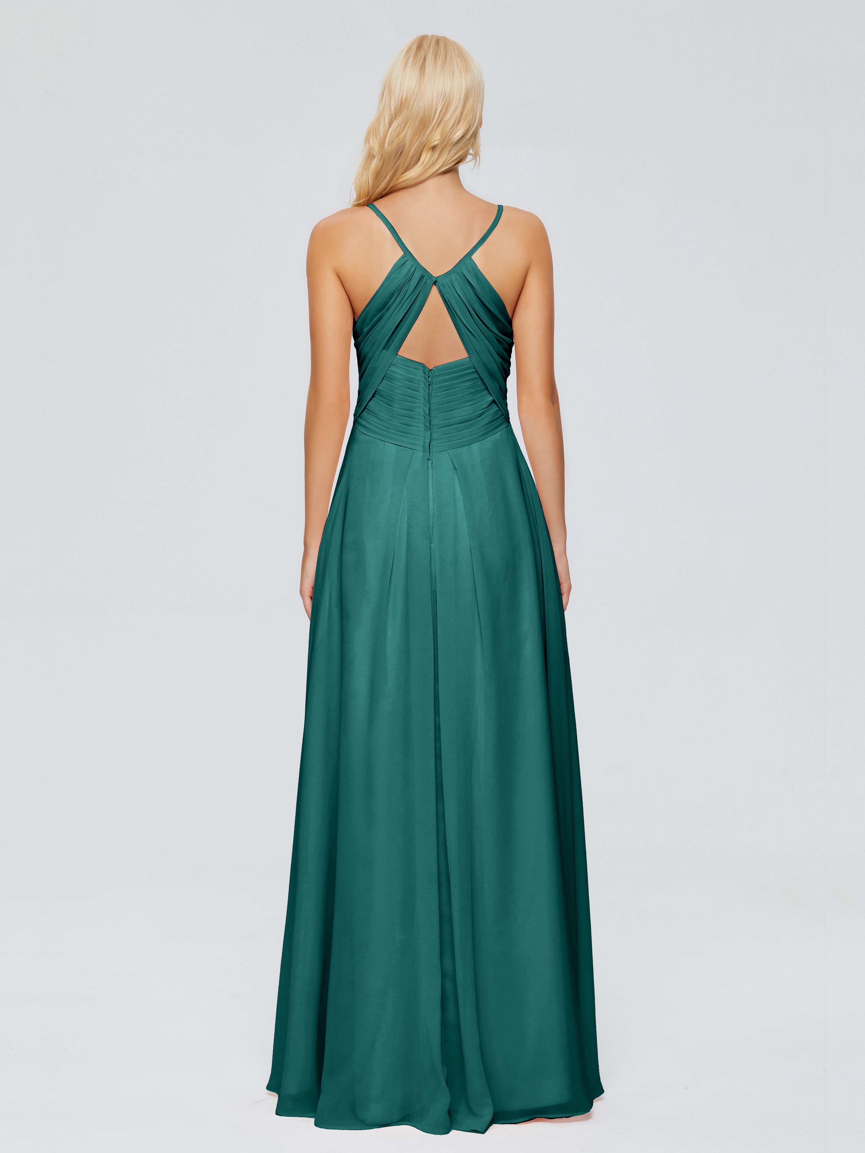 Robe De Demoiselle D'Honneur En Mousseline De Paon Trapèze Bretelles Spaghetti Mousseline Robes Demoiselle D'Honneur