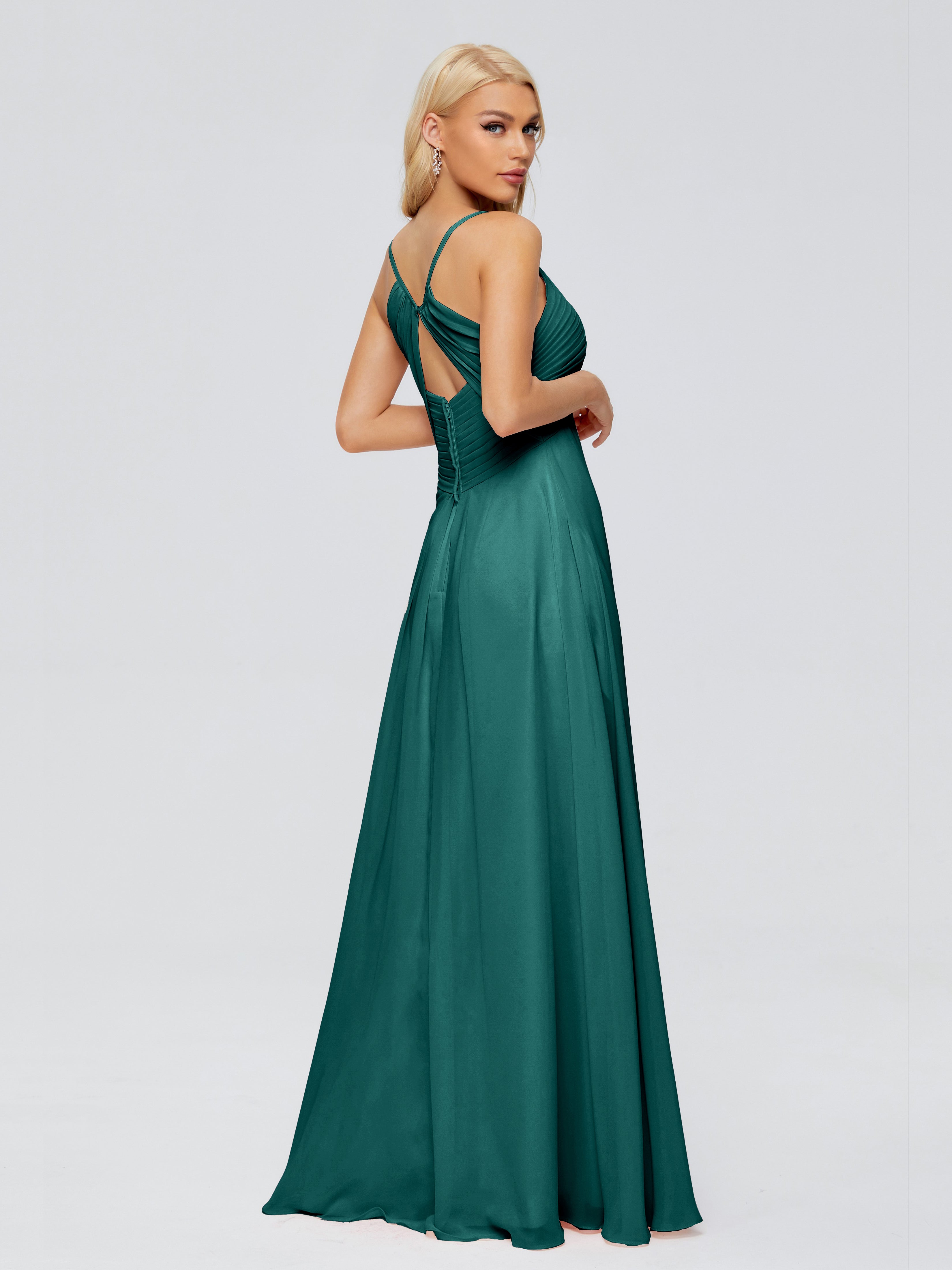 Robe De Demoiselle D'Honneur En Mousseline De Paon Trapèze Bretelles Spaghetti Mousseline Robes Demoiselle D'Honneur