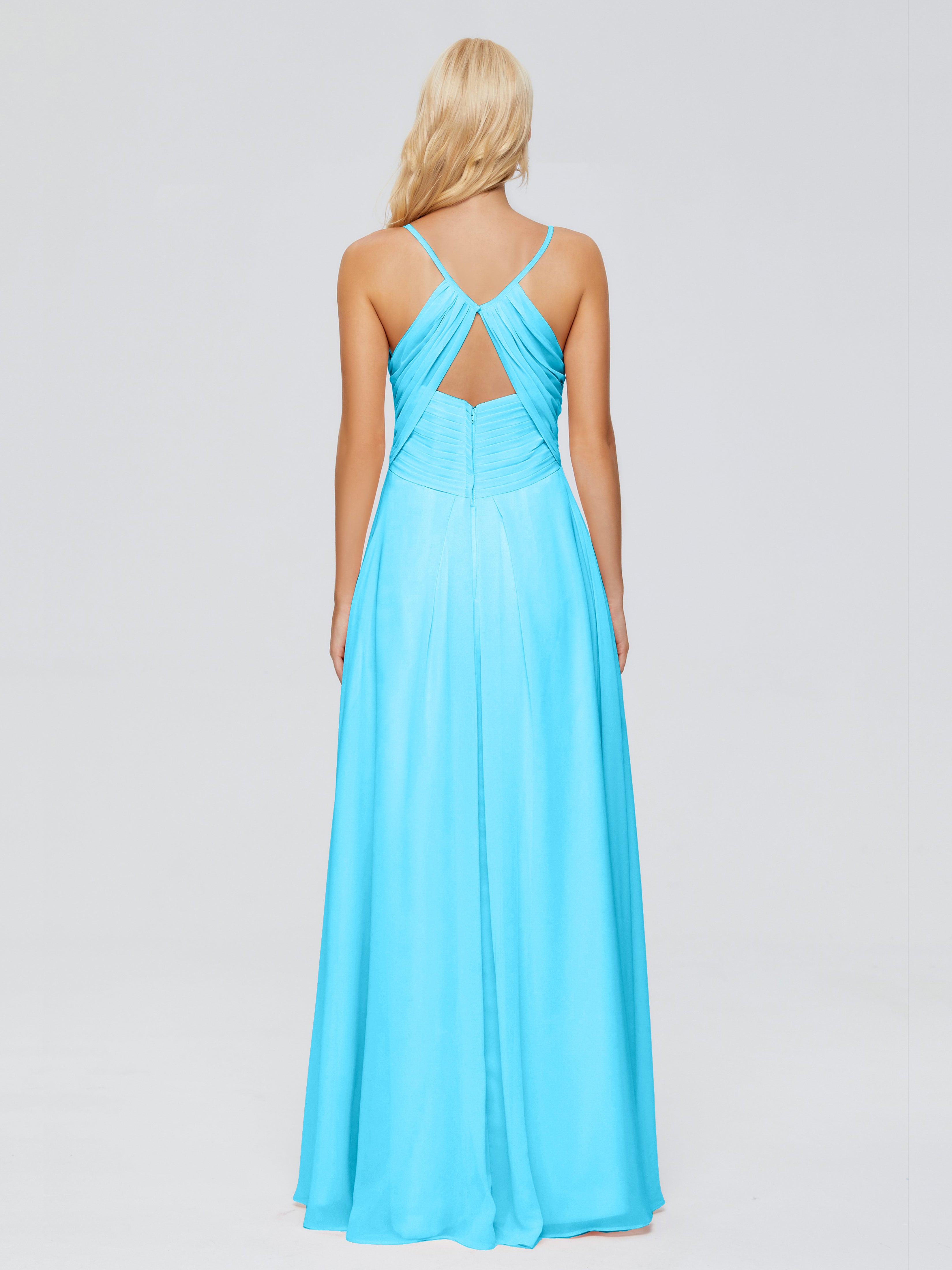 Robe De Demoiselle D'Honneur En Piscine Trapèze Col V Bretelles Spaghetti Mousseline Robes Demoiselle D'Honneur