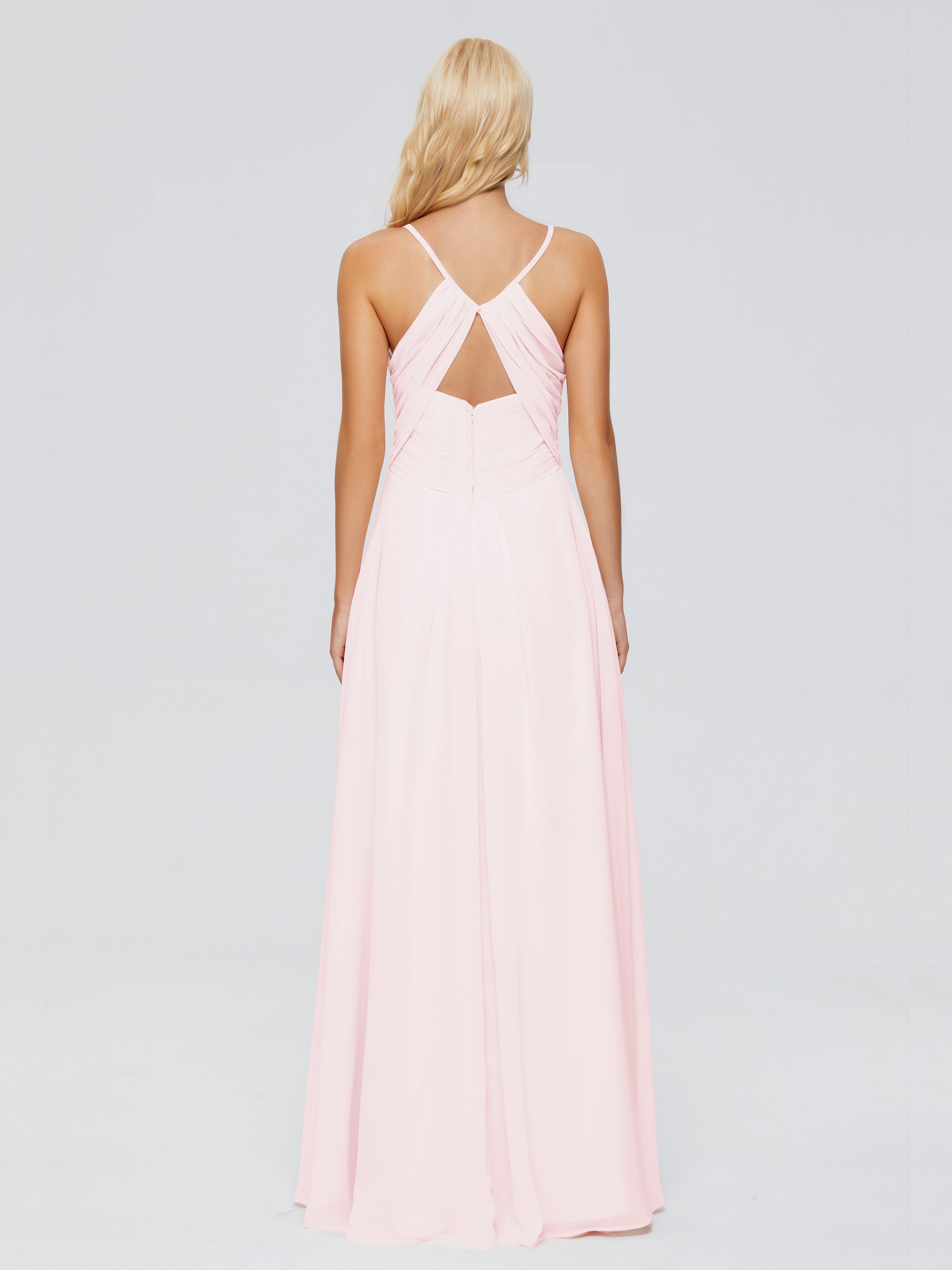 Robe Demoiselle Dhonneur Rose Pale Trapèze Bretelles Spaghetti Mousseline Robes Demoiselle D'Honneur