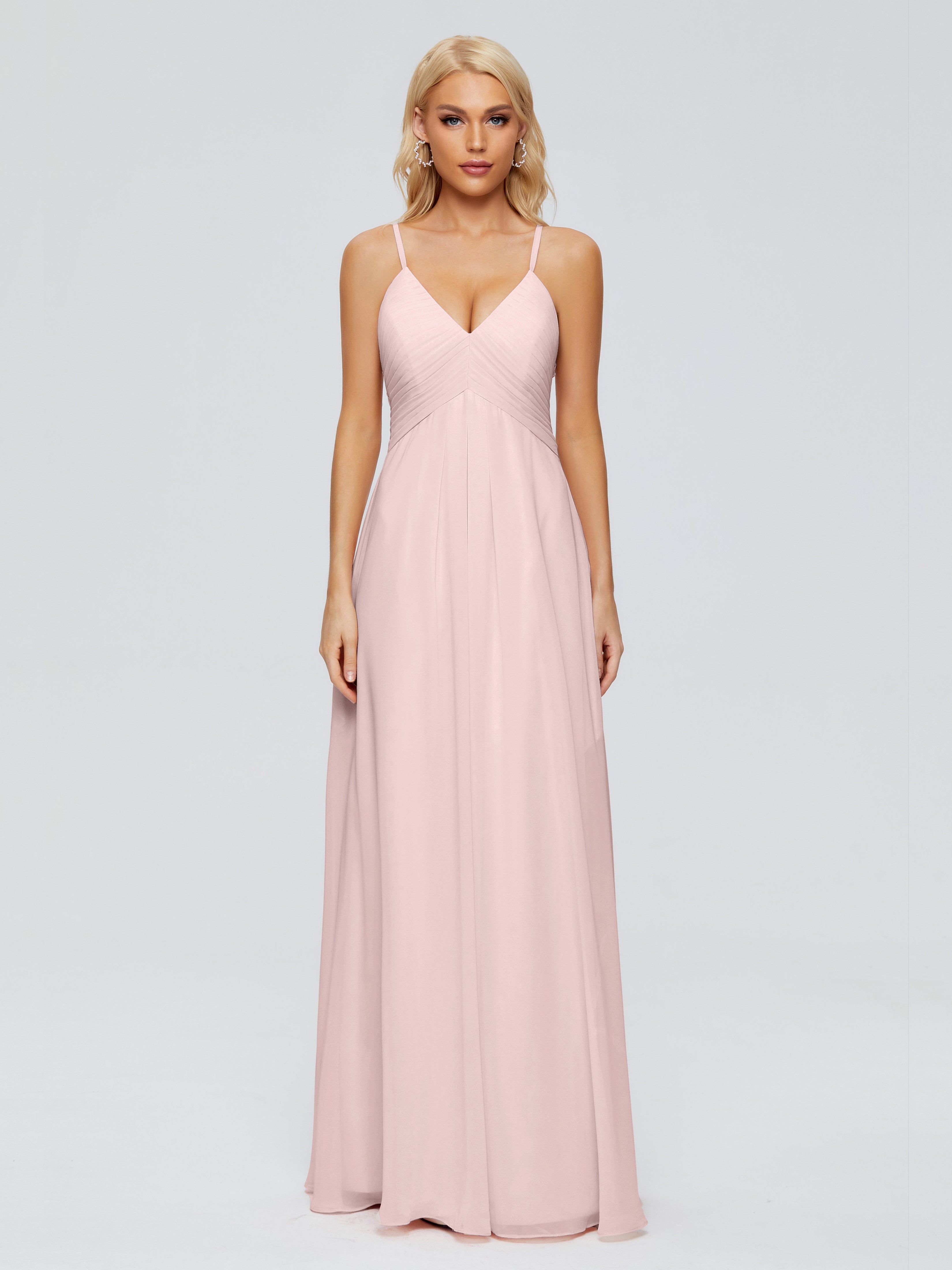 Robe Rose Poudre Demoiselle D Honneur Trapèze Bretelles Spaghetti Mousseline Robes Demoiselle D'Honneur