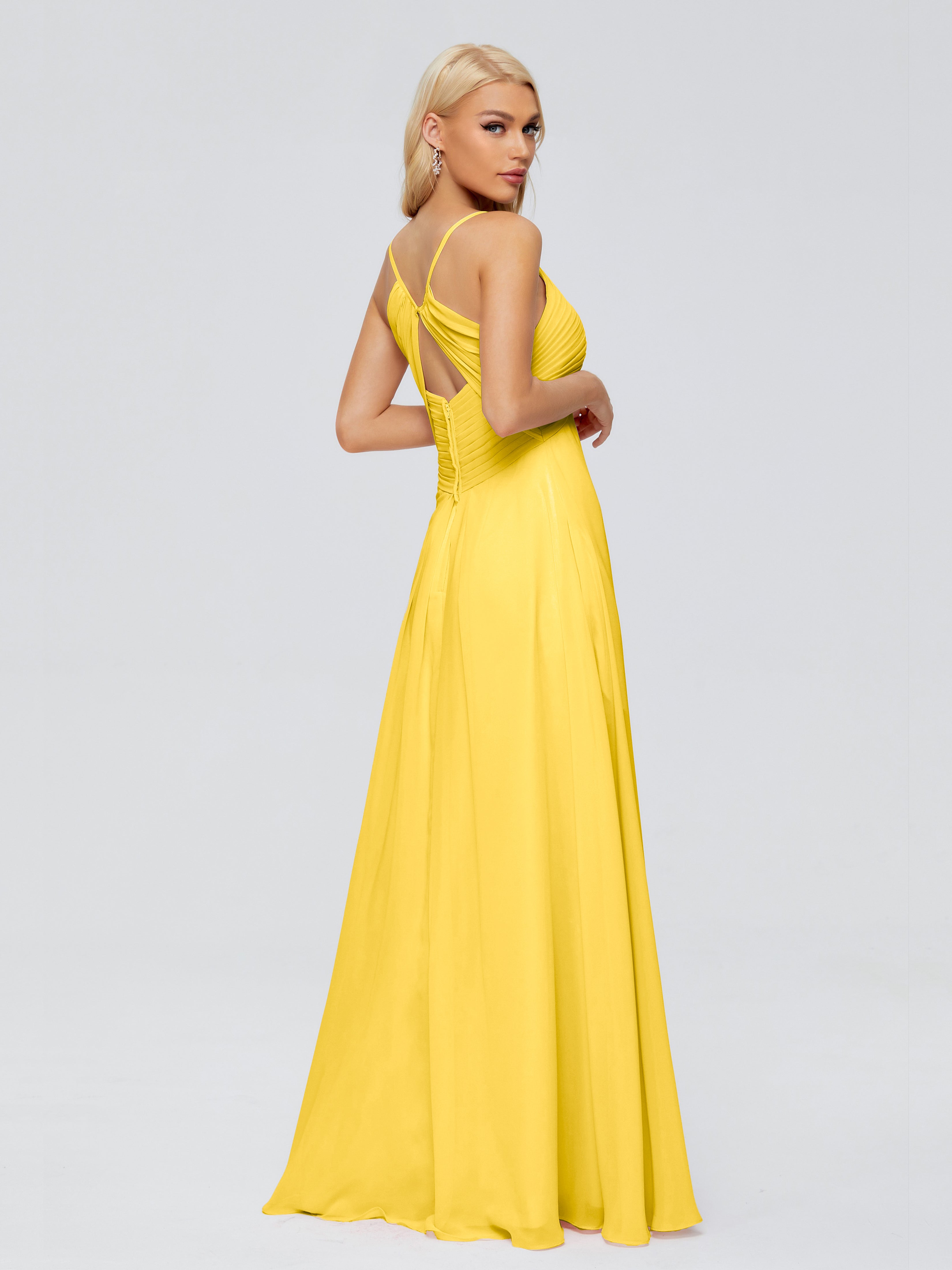 Robe De Demoiselle D'Honneur Souci Trapèze Col V Bretelles Spaghetti Mousseline Robes Demoiselle D'Honneur