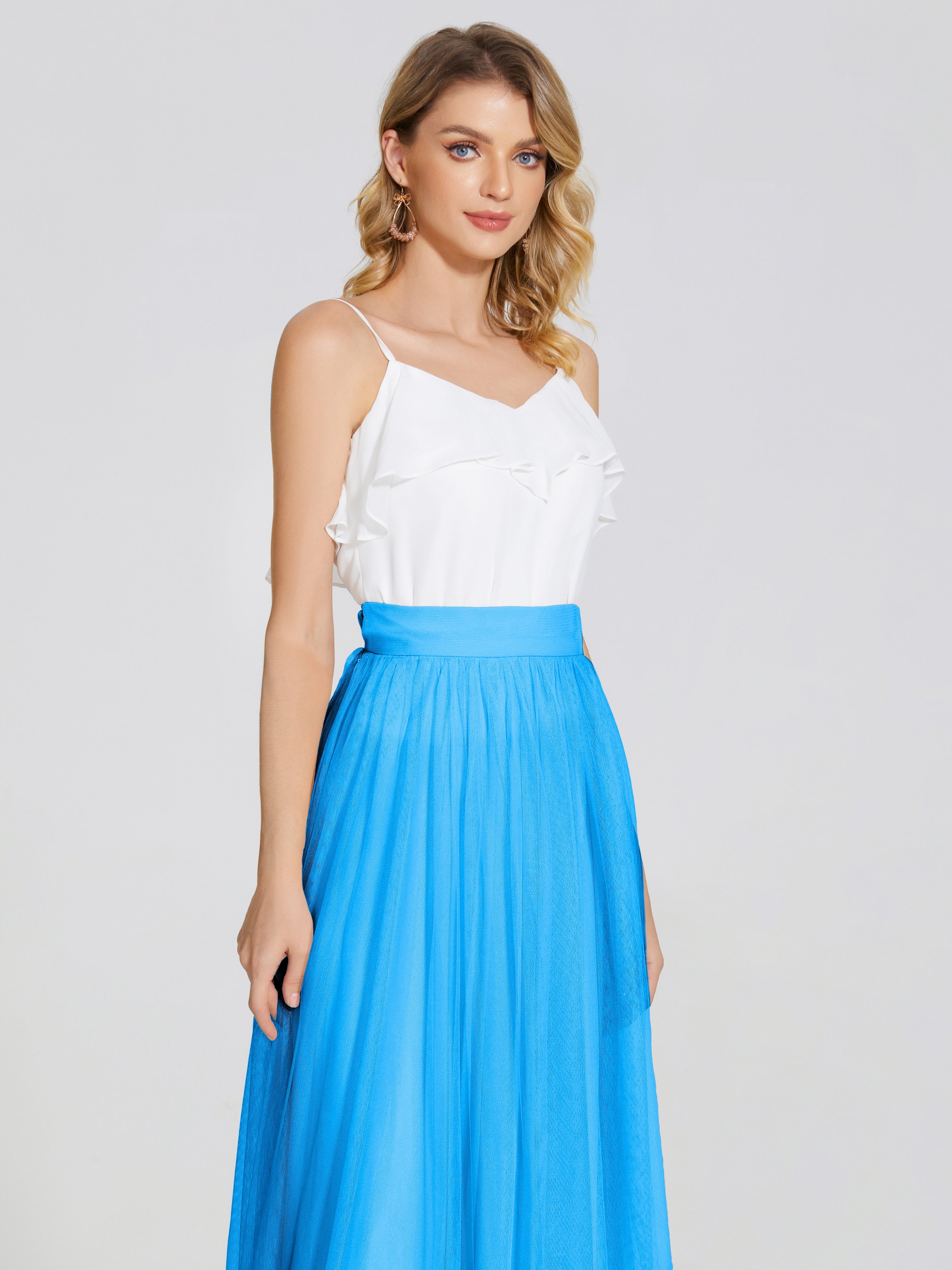 Robes De Demoiselle D'Honneur Bleu Océan Deux Pièces Trapèze Longue Tulle Jupe