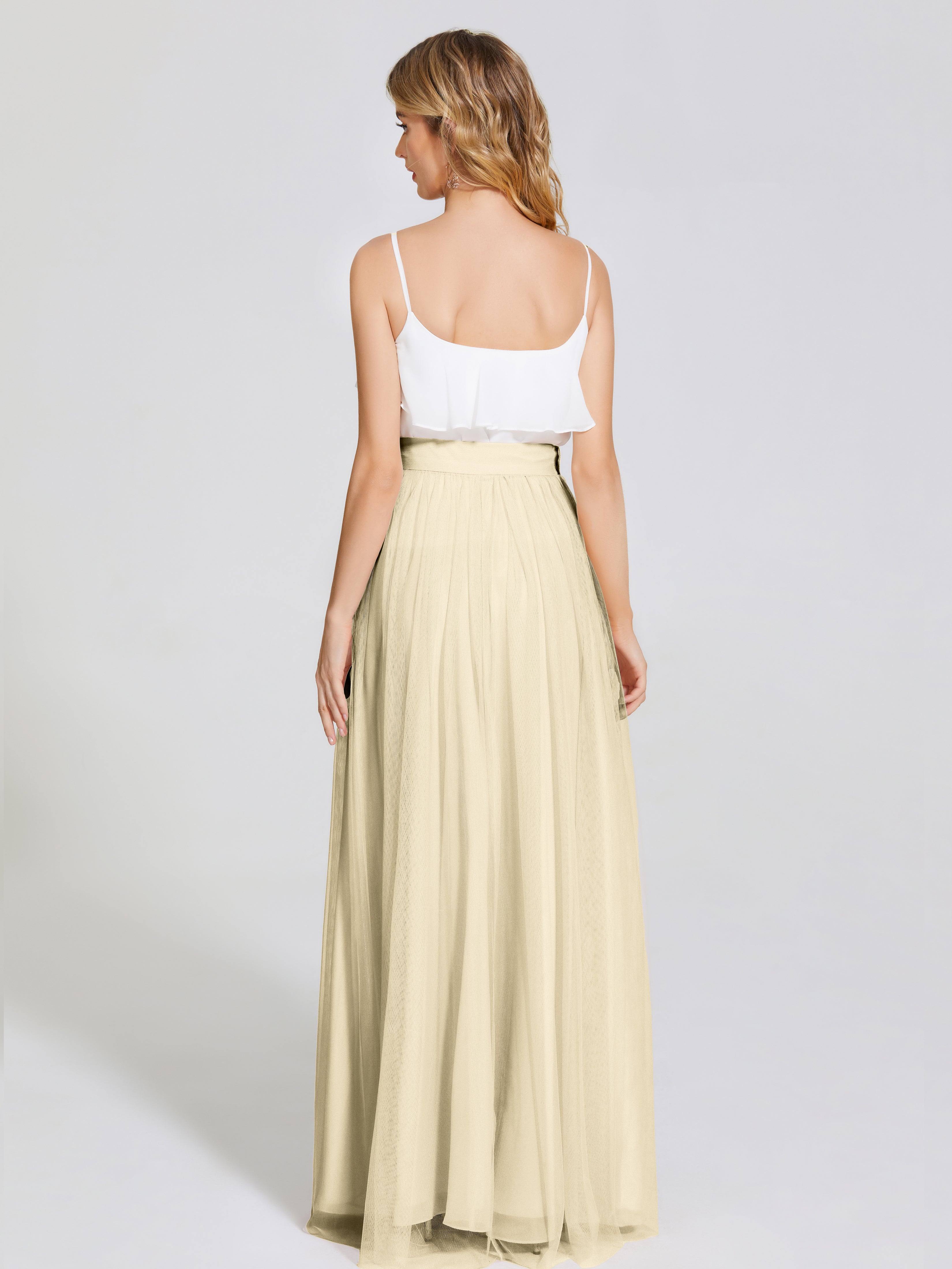 Robe Demoiselle D Honneur Couleur Champagne Deux Pièces Trapèze Longue Tulle Jupe