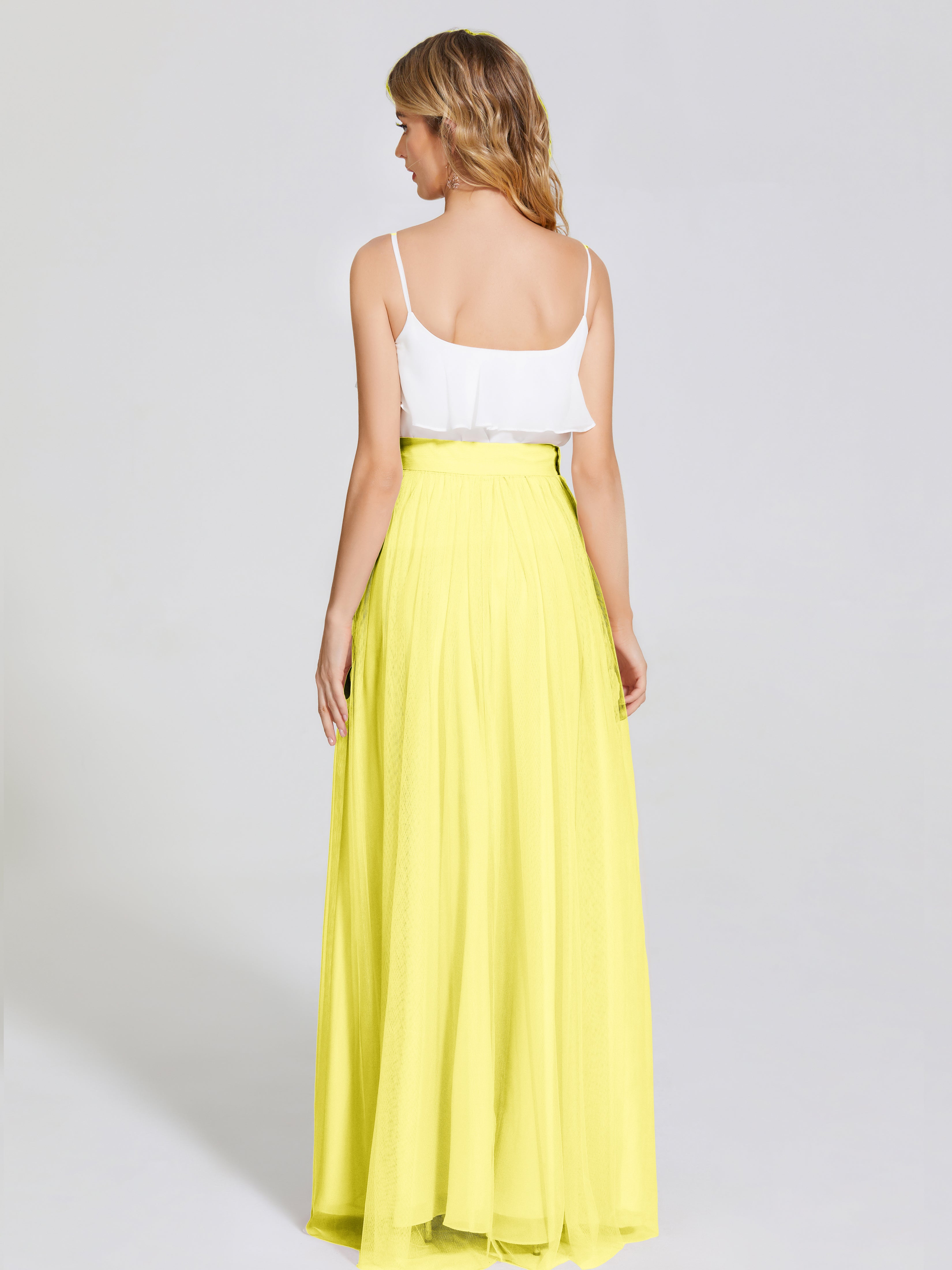 Robes De Demoiselle D'Honneur Citron Deux Pièces Trapèze Longue Tulle Jupe