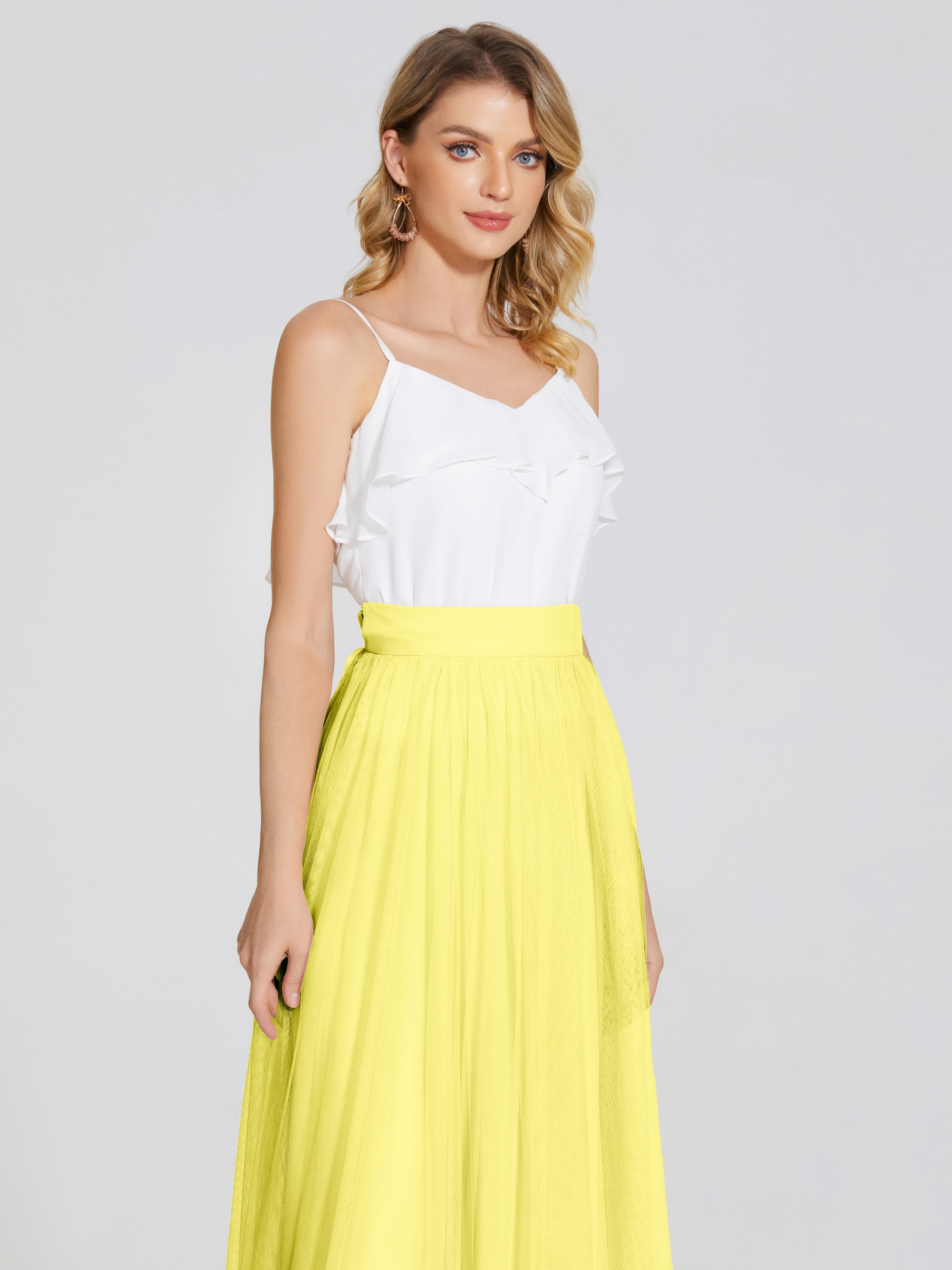 Robes De Demoiselle D'Honneur Citron Deux Pièces Trapèze Longue Tulle Jupe