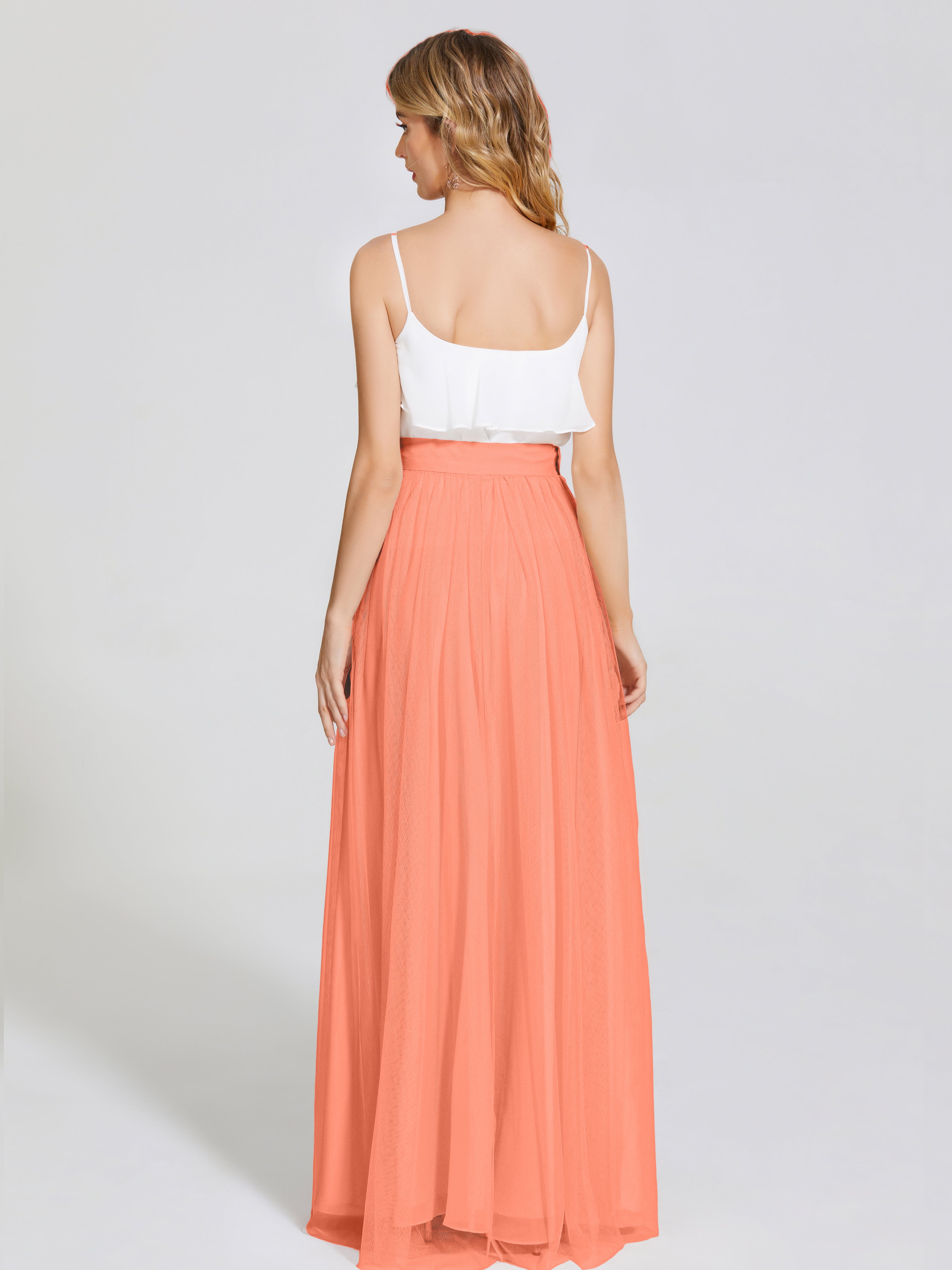 Robes De Demoiselle D'Honneur Coucher De Soleil Deux Pièces Trapèze Longue Tulle Jupe