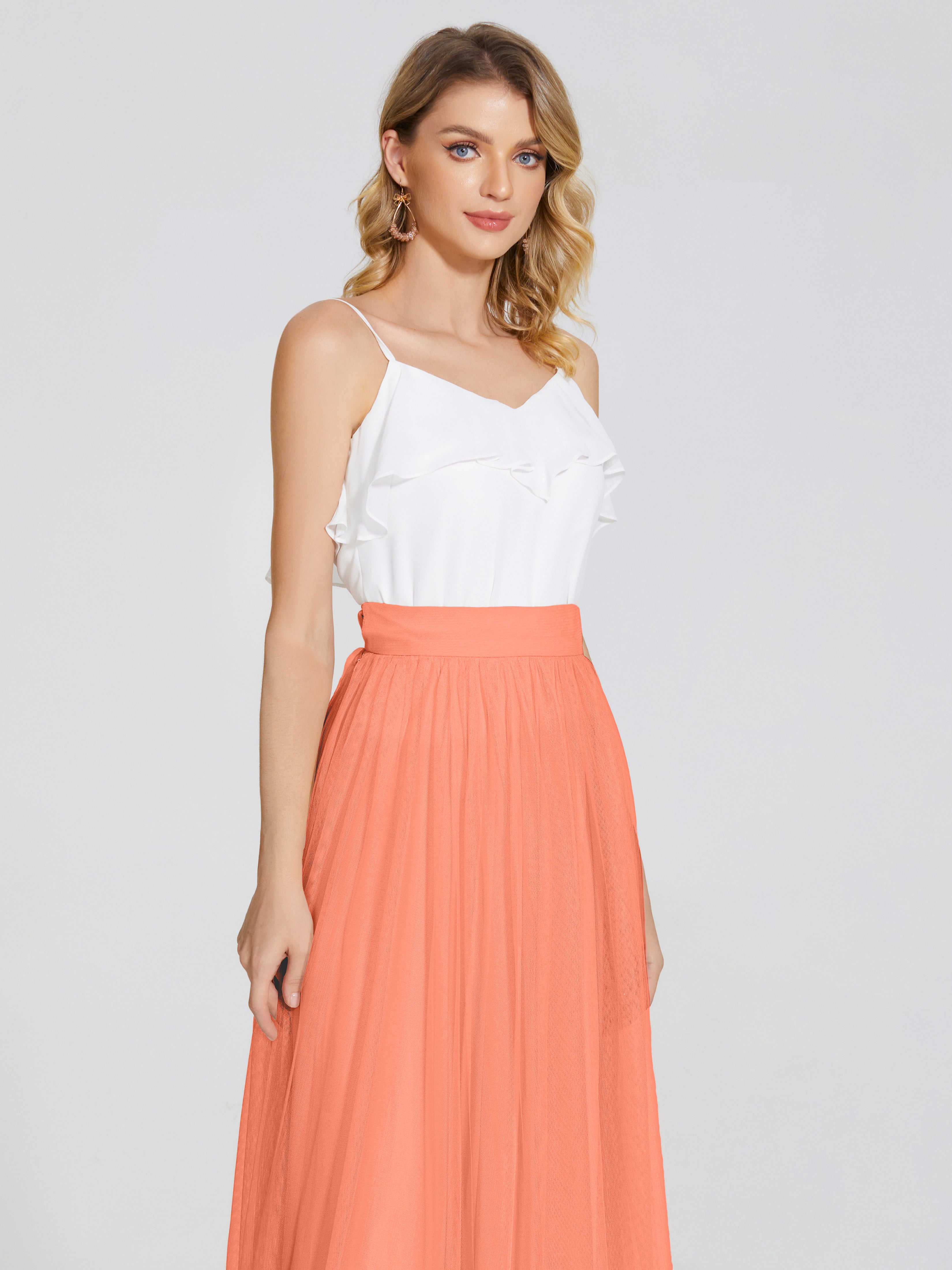 Robes De Demoiselle D'Honneur Coucher De Soleil Deux Pièces Trapèze Longue Tulle Jupe