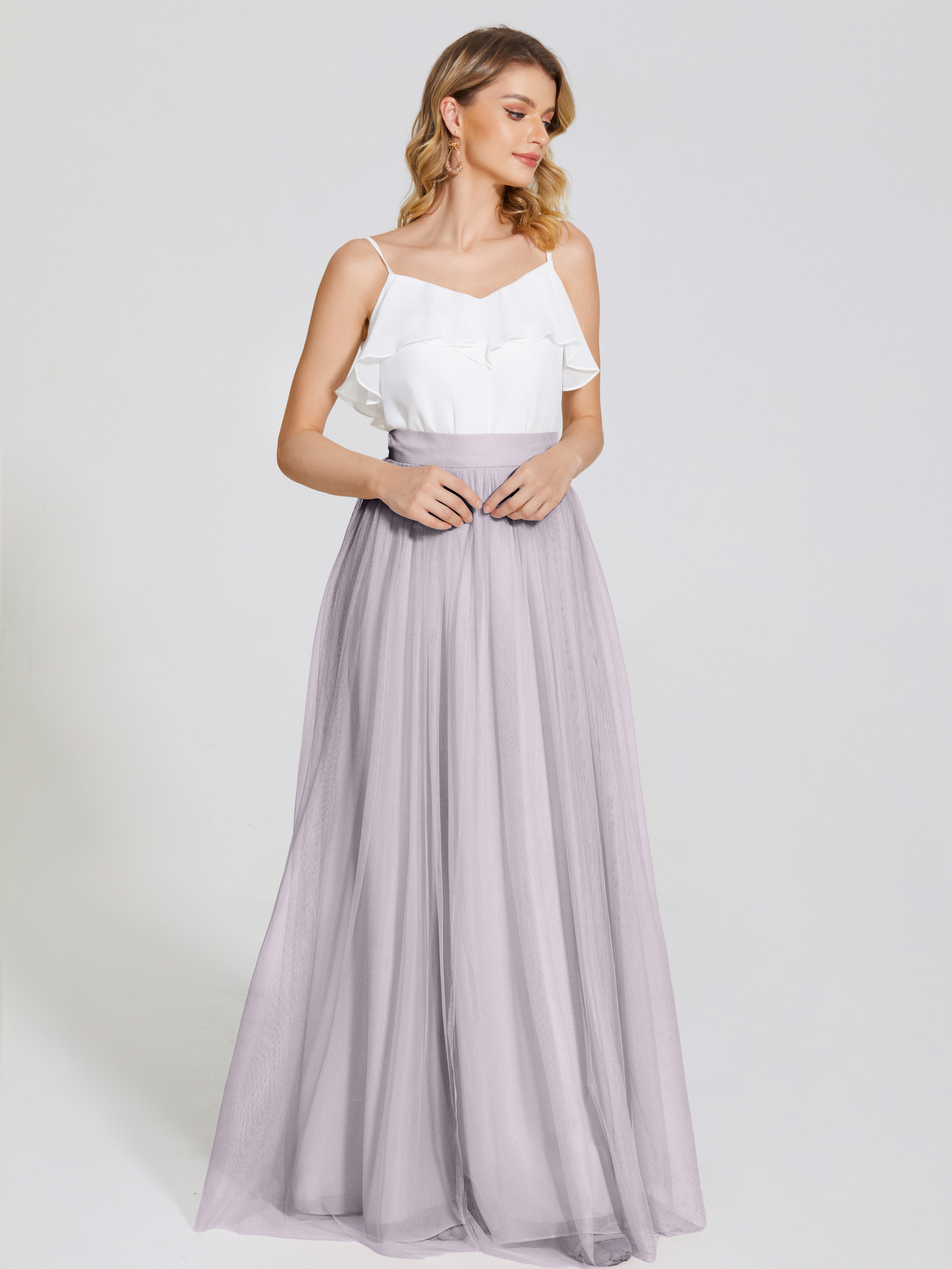 Robes De Demoiselle D'Honneur Crépuscule Deux Pièces Trapèze Longue Tulle Jupe