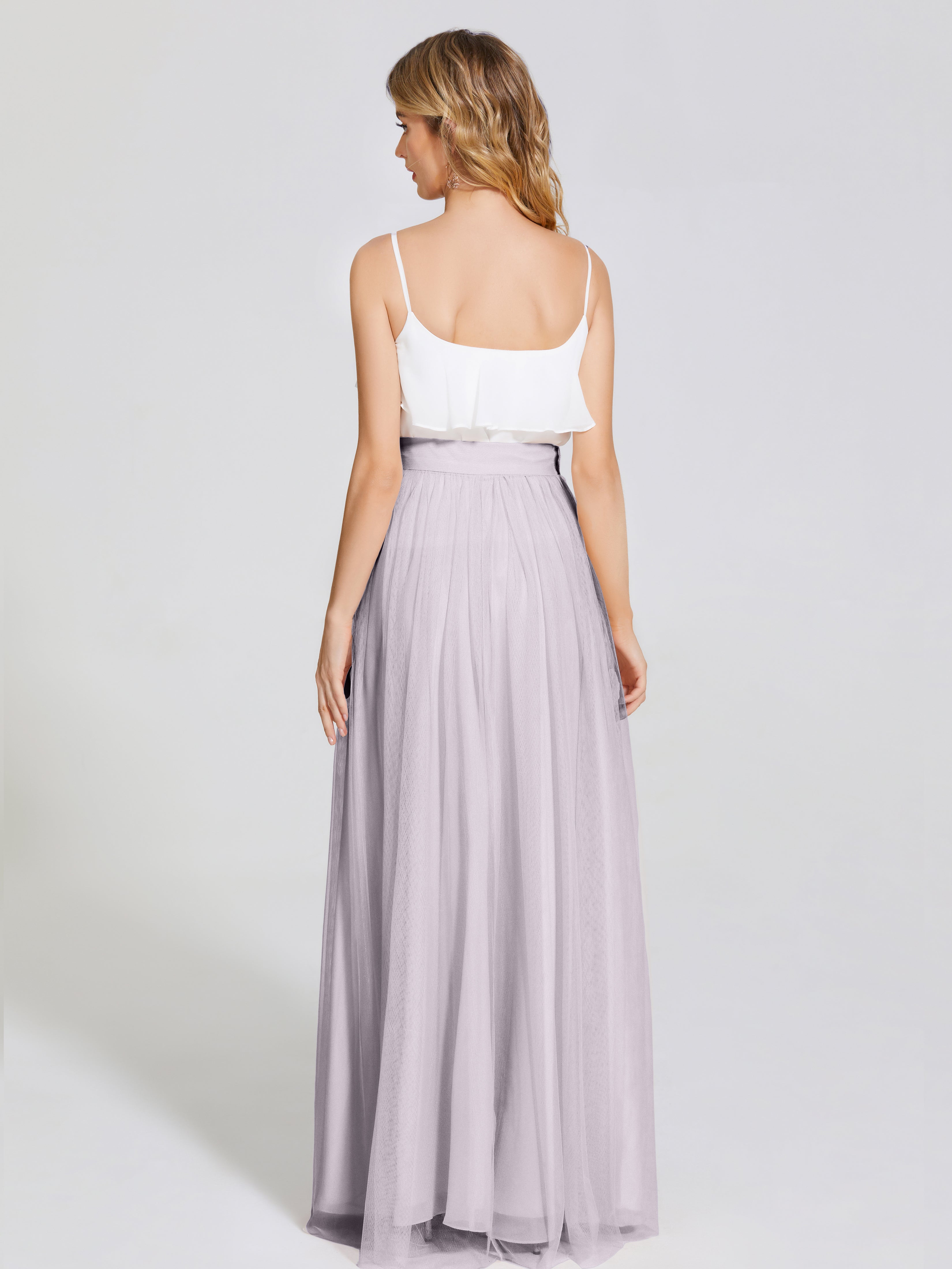 Robes De Demoiselle D'Honneur Crépuscule Deux Pièces Trapèze Longue Tulle Jupe