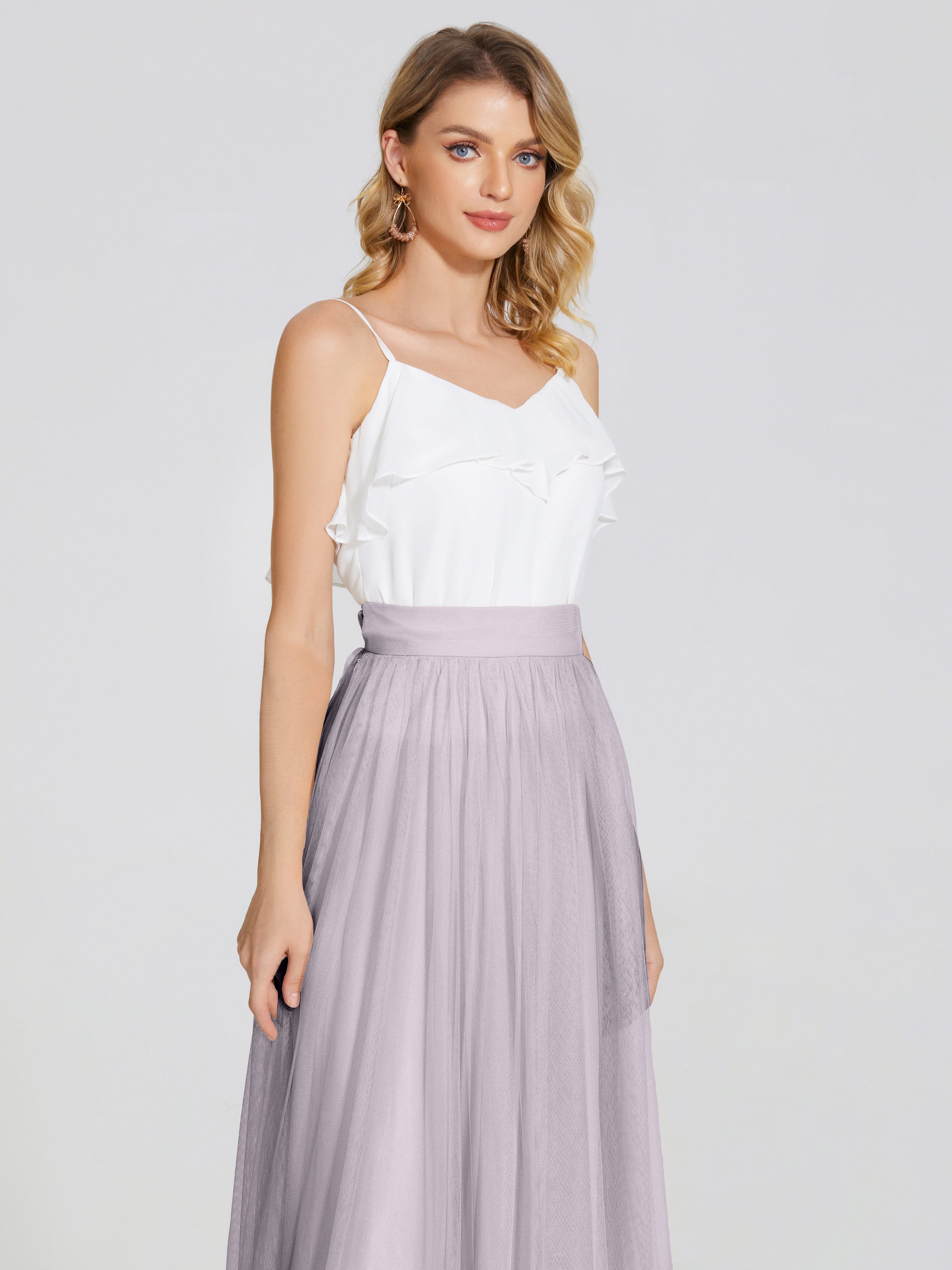 Robes De Demoiselle D'Honneur Crépuscule Deux Pièces Trapèze Longue Tulle Jupe