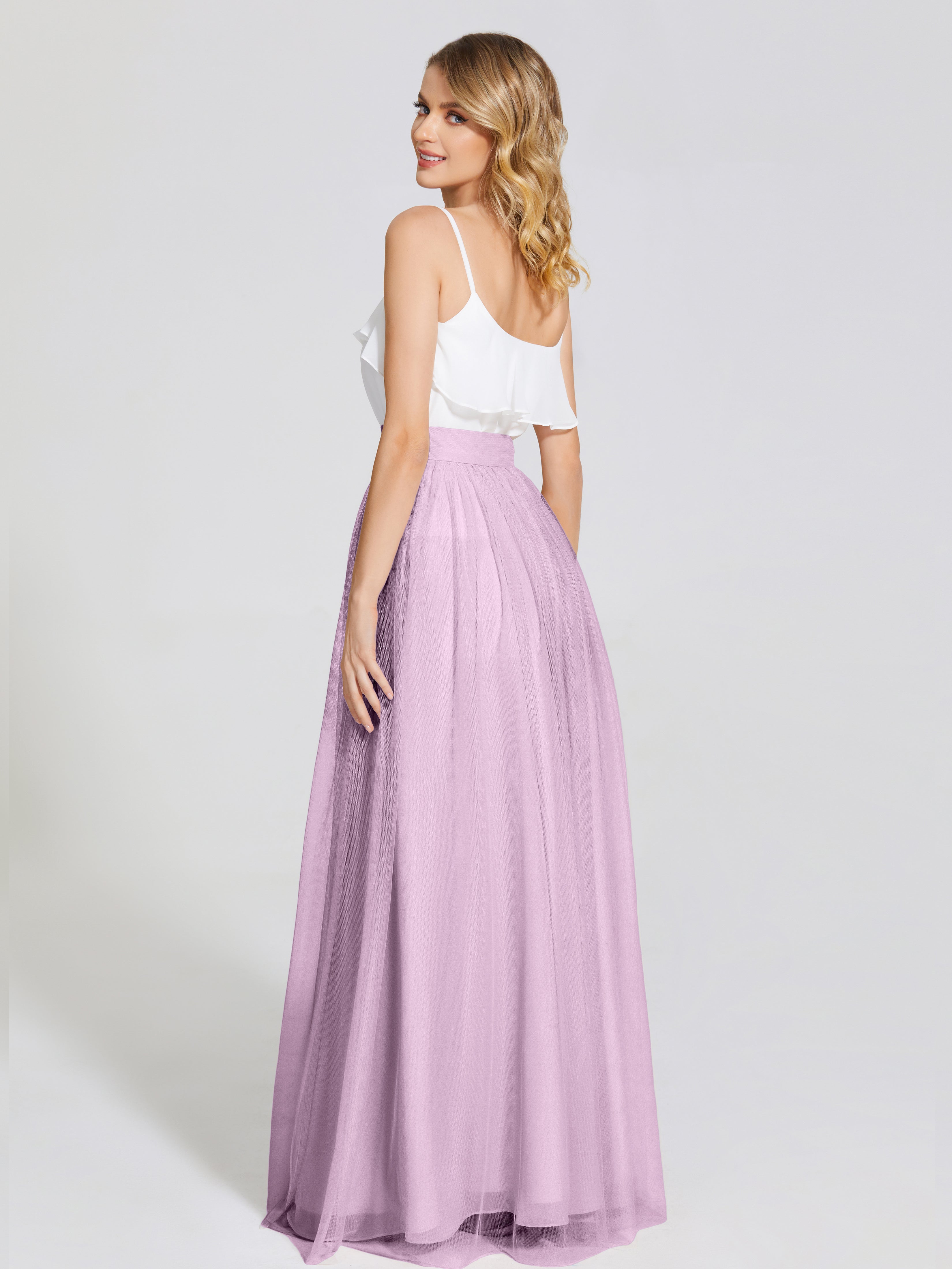 Robes De Demoiselle D'Honneur Glycine Deux Pièces Trapèze Longue Tulle Jupe