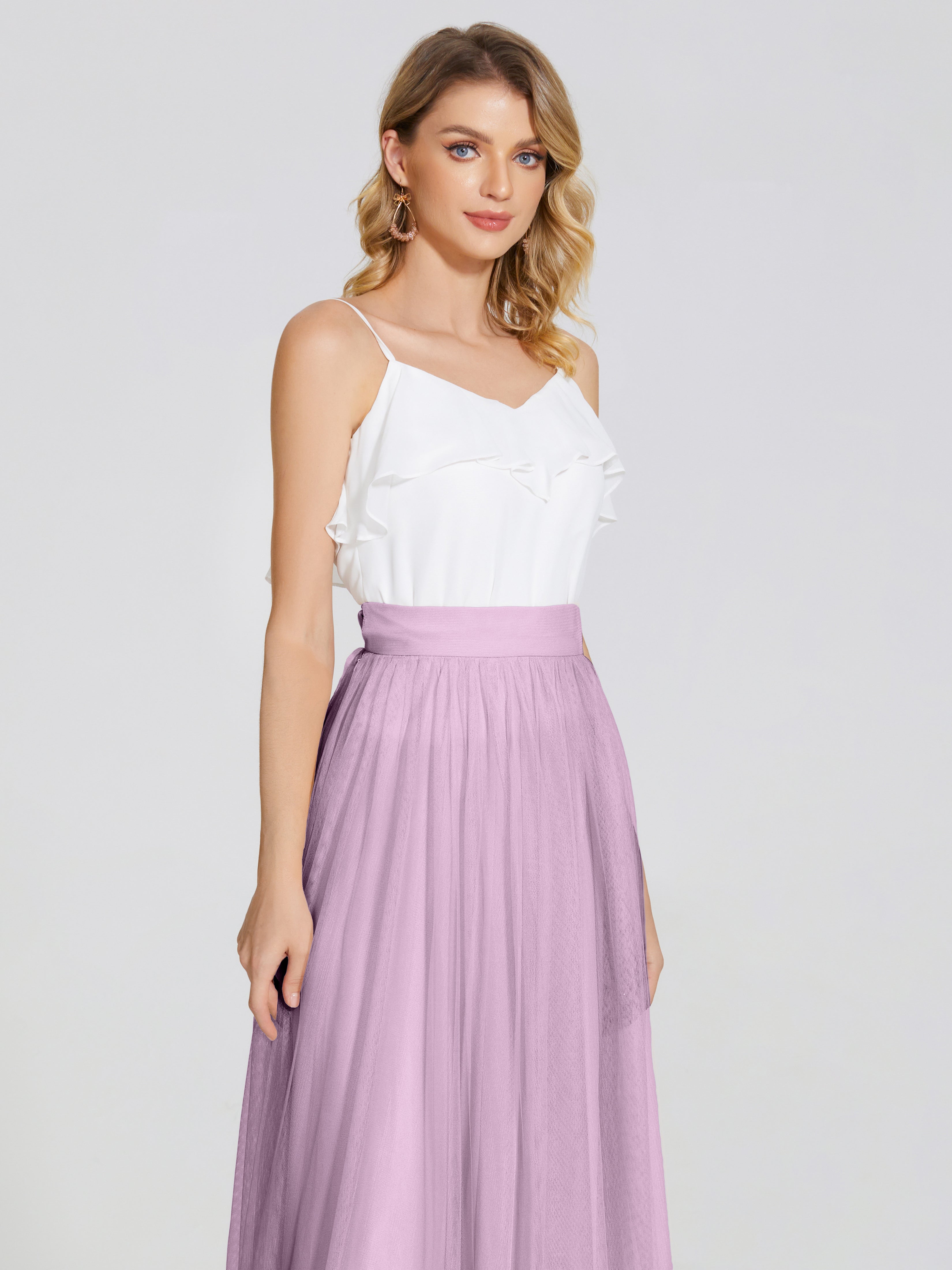 Robes De Demoiselle D'Honneur Glycine Deux Pièces Trapèze Longue Tulle Jupe