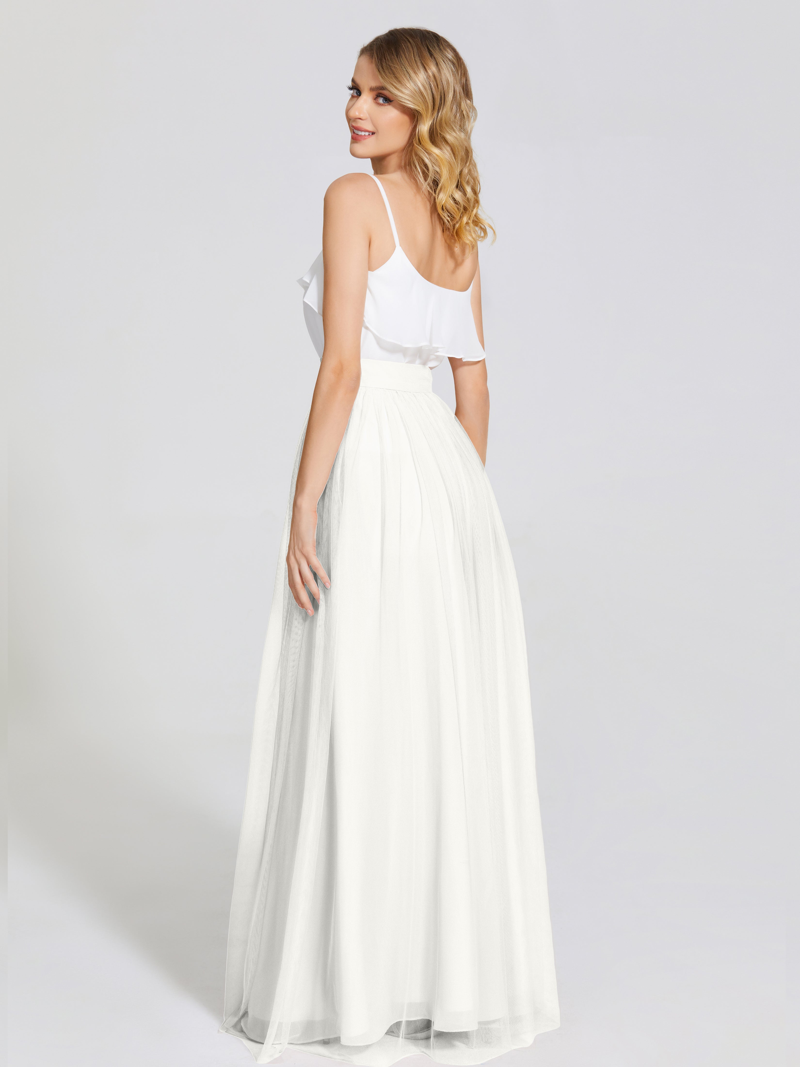 Robe Ivoire Demoiselle D Honneur Deux Pièces Trapèze Longue Tulle Jupe