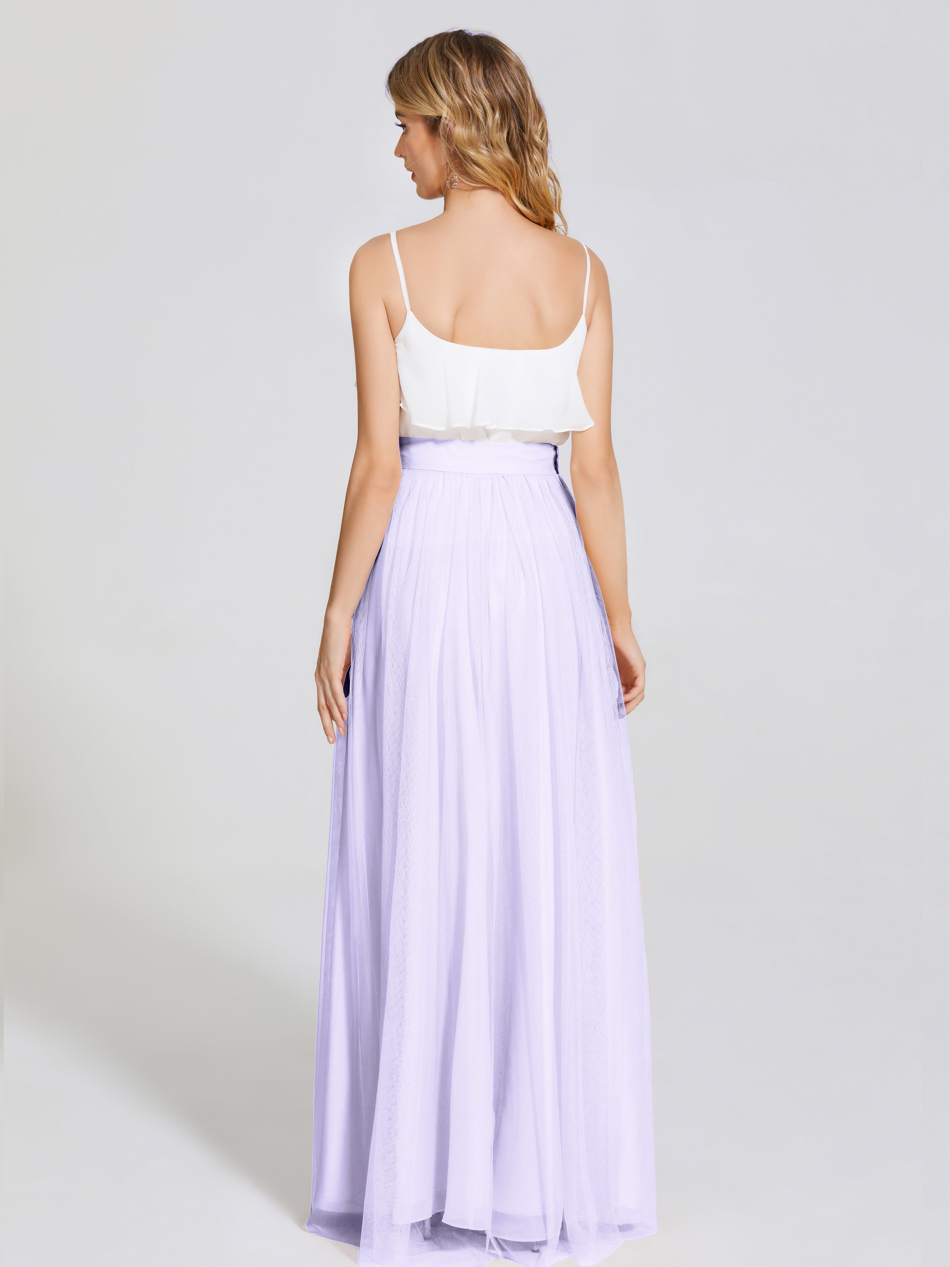 Demoiselle D Honneur Lilas Deux Pièces Trapèze Longue Tulle Jupe